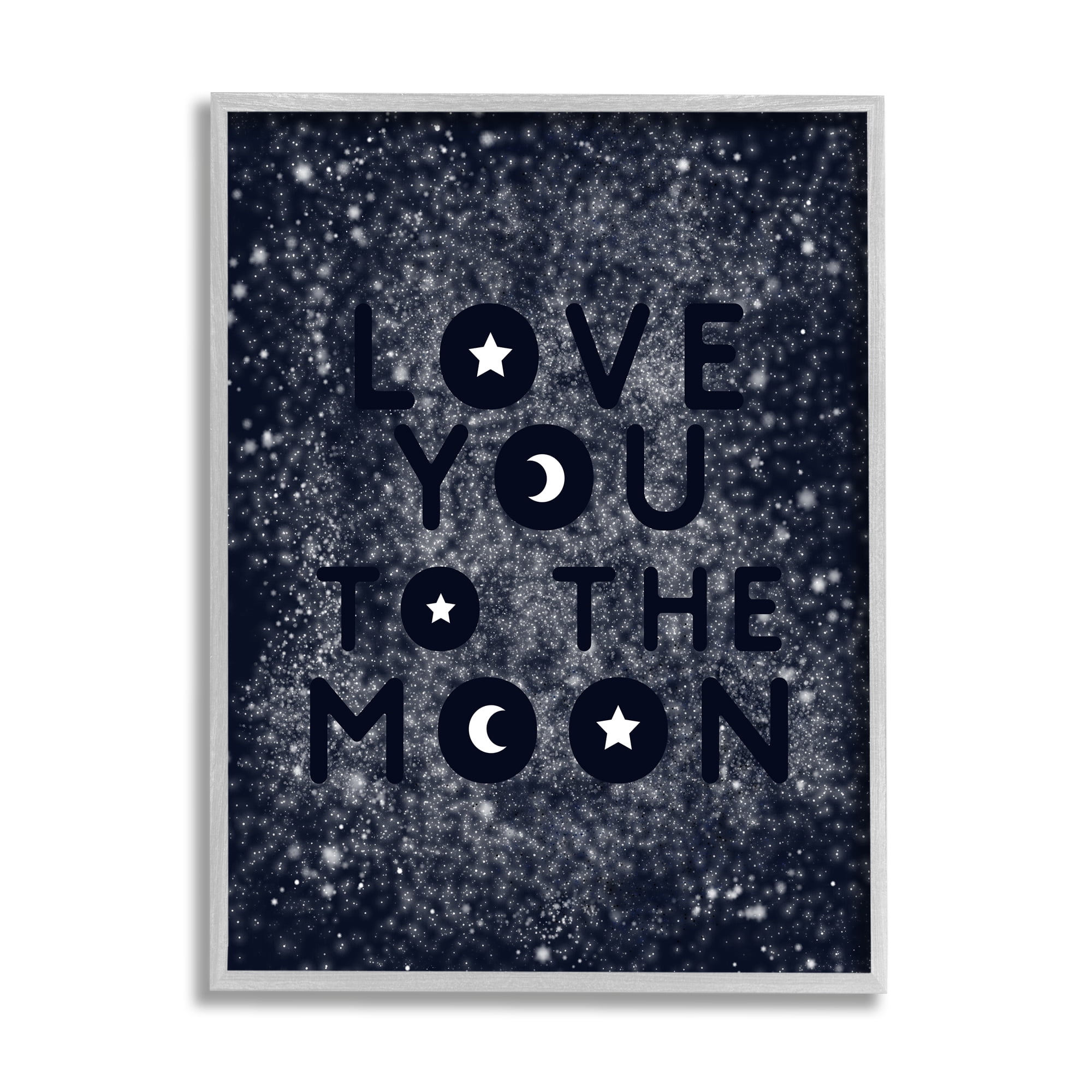 Stupell Industries Love You To Moon Starry Night Sky Typography Outer Space Painting Gray Framed Art Print Wall Art, 11 x 14