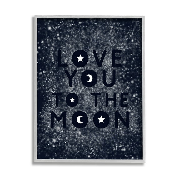 Stupell Industries Love You To Moon Starry Night Sky Typography Outer Space Painting Gray Framed Art Print Wall Art, 16 x 20