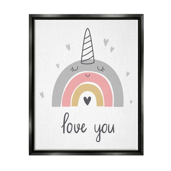 Stupell Industries Love You Unicorn Rainbow Fairy Tales & Fantasy Painting Black Floater Framed Art Print Wall Art, 17 x 21