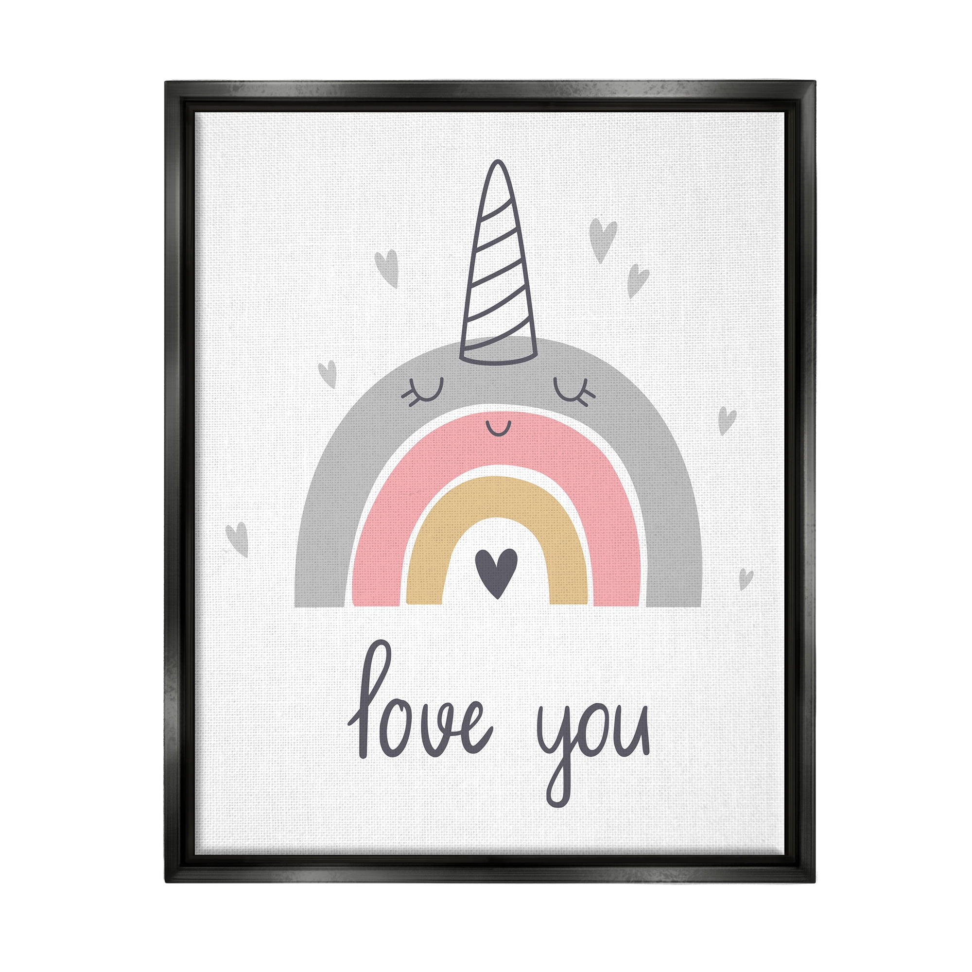 Stupell Industries Love You Unicorn Rainbow Fairy Tales & Fantasy Painting Black Floater Framed Art Print Wall Art, 25 x 31