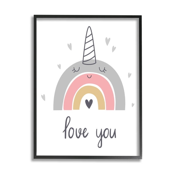 Stupell Industries Love You Unicorn Rainbow Fairy Tales & Fantasy Painting Black Framed Art Print Wall Art, 16 x 20