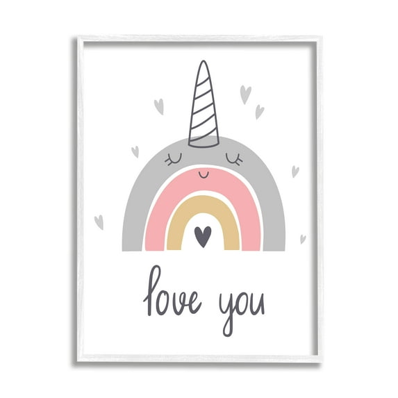 Stupell Industries Love You Unicorn Rainbow Fairy Tales & Fantasy Painting White Framed Art Print Wall Art, 11 x 14