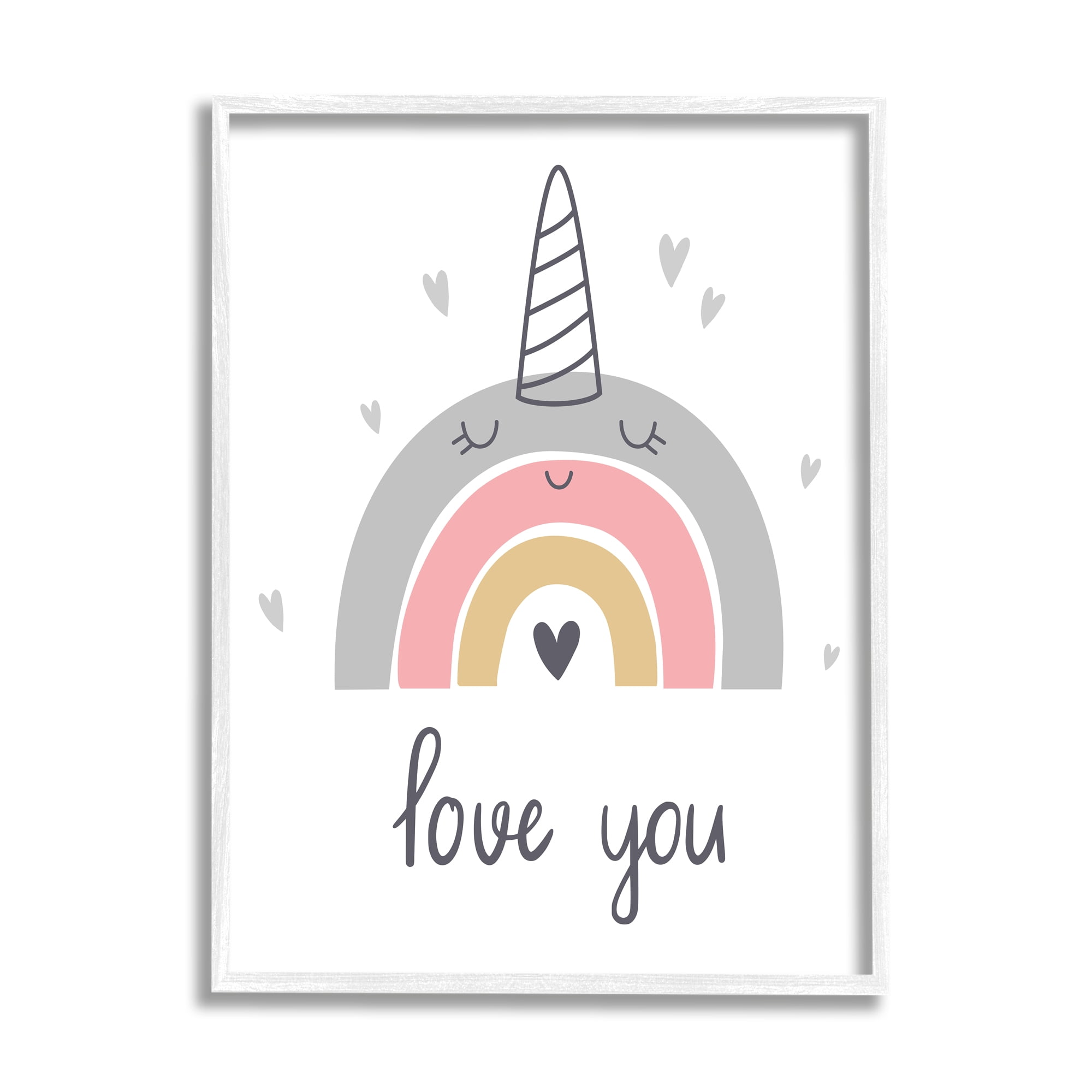 Stupell Industries Love You Unicorn Rainbow Fairy Tales & Fantasy Painting White Framed Art Print Wall Art, 24 x 30