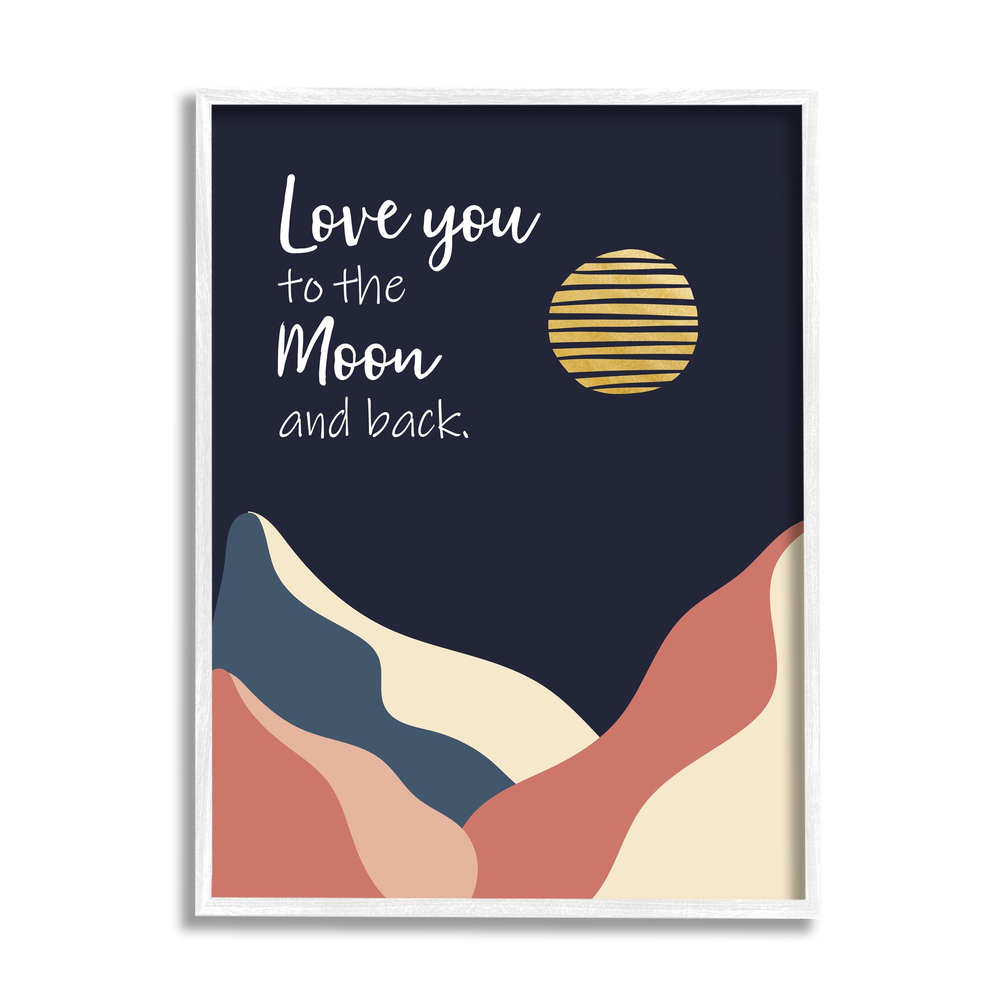 Stupell Industries Love You to Moon Phrase Night Sky Mountains Modern Painting White Framed Art Print Wall Art, 24 x 30, Design by Linda Birtel