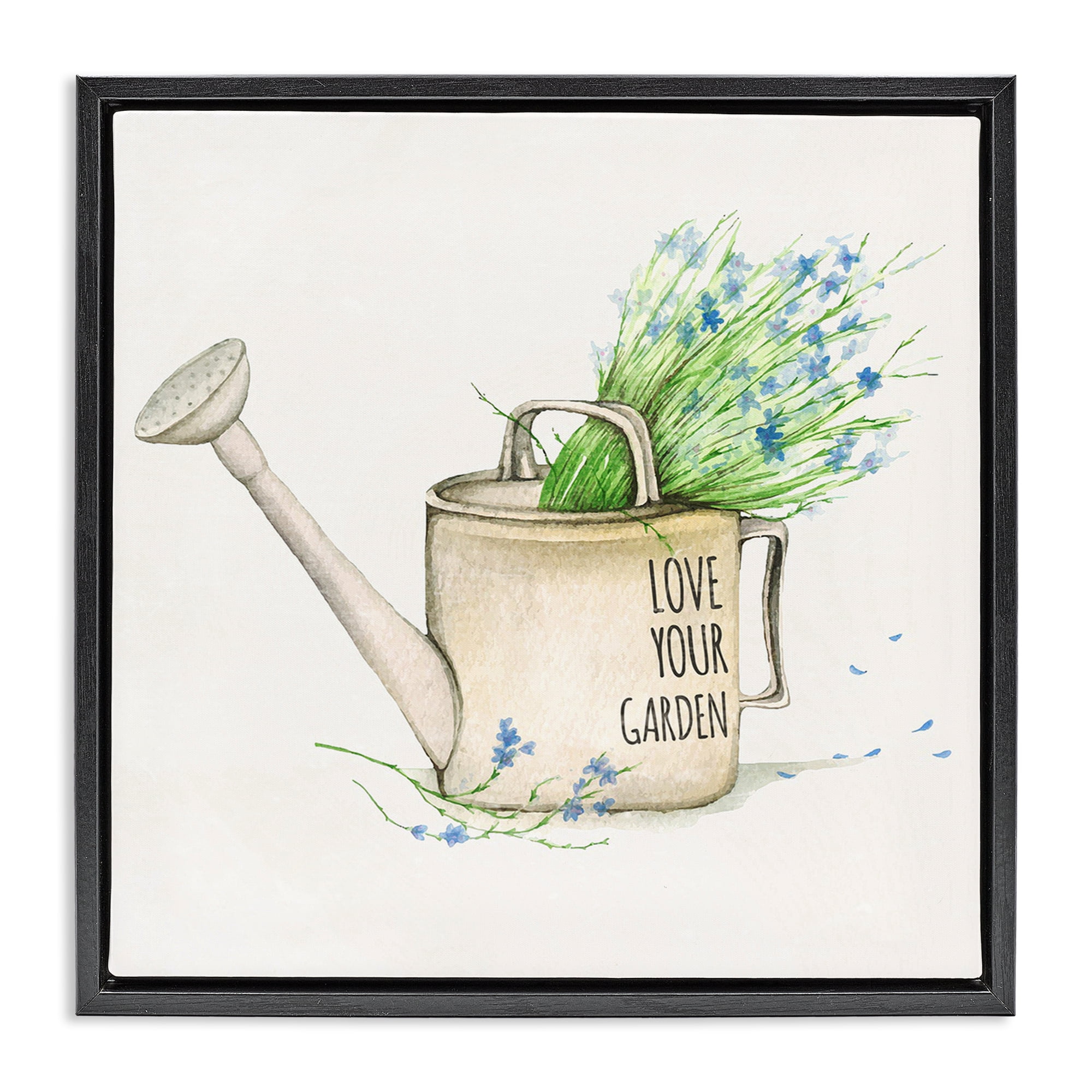 Stupell Industries Love Your Garden Phrase Plants & Flowers Painting Black Floater Framed Canvas Art Print Wall Art, 25 x 25