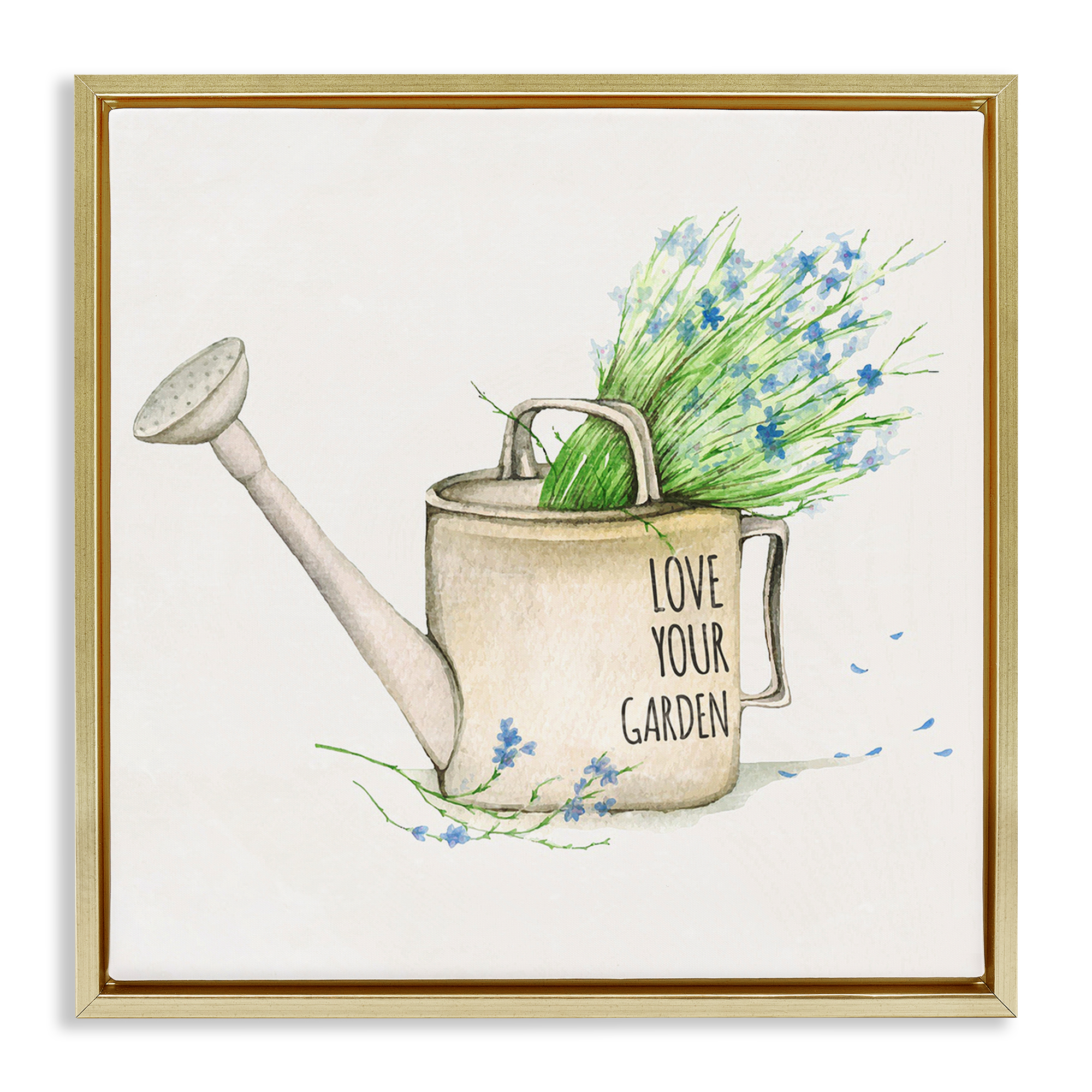 Stupell Industries Love Your Garden Phrase Plants & Flowers Painting Gold Floater Framed Canvas Art Print Wall Art, 25 x 25