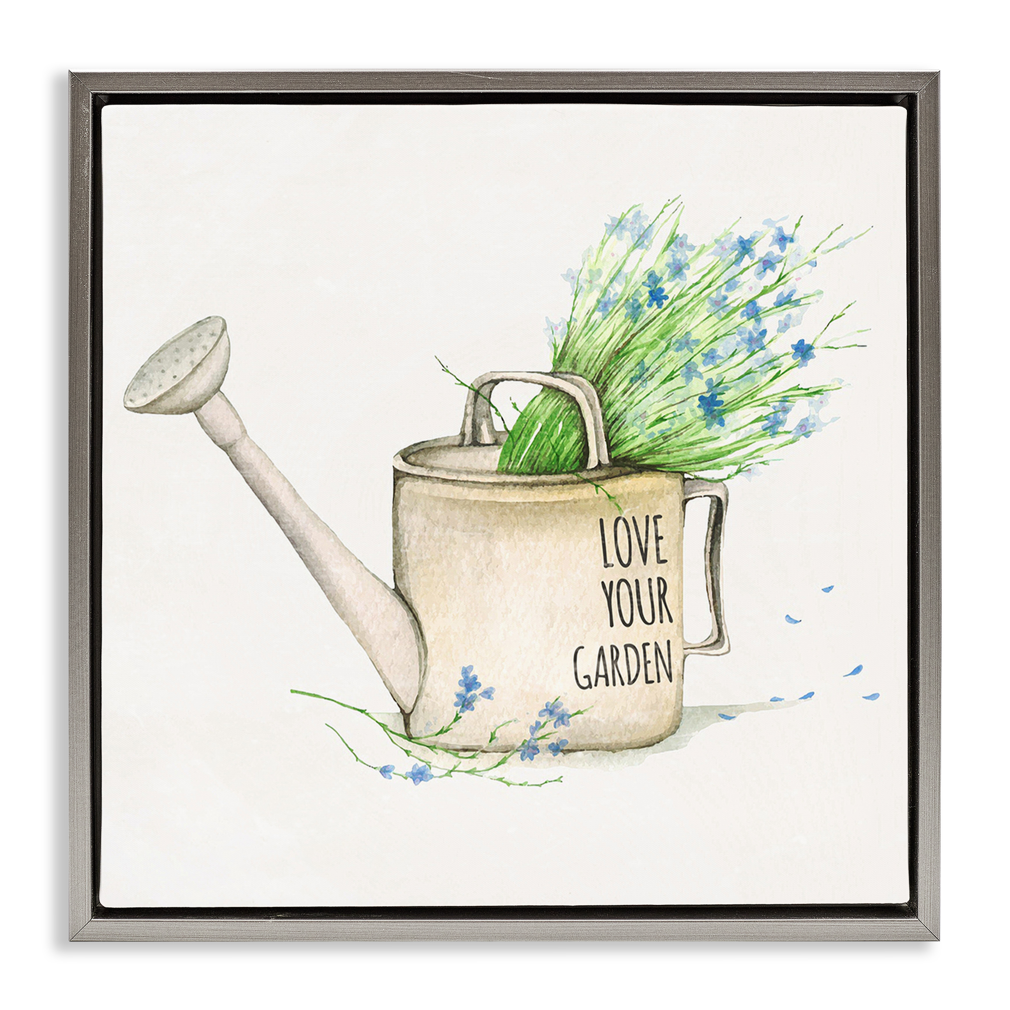 Stupell Industries Love Your Garden Phrase Plants & Flowers Painting Gray Floater Framed Canvas Art Print Wall Art, 25 x 25