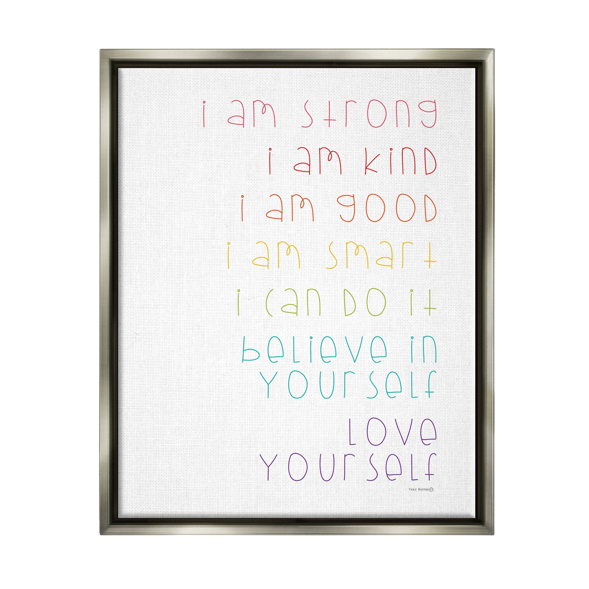 Stupell Industries Love Yourself Confidence Phrases Inspirational Painting Gray Floater Framed Canvas Art Print Wall Art, 25 x 31