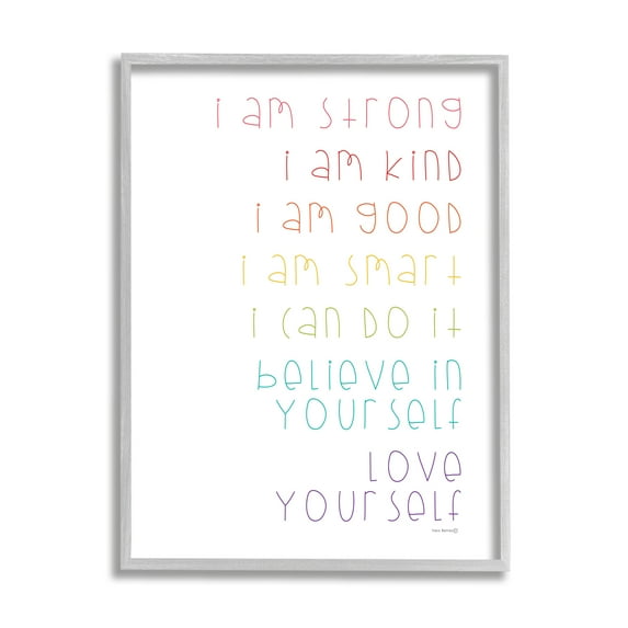 Stupell Industries Love Yourself Confidence Phrases Inspirational Painting Gray Framed Art Print Wall Art, 16 x 20