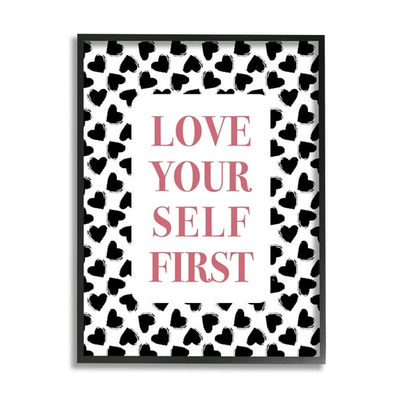Stupell Industries Love Yourself First Phrase Graphic Art Black Framed Art Print Wall Art, Design by Martina Pavlova