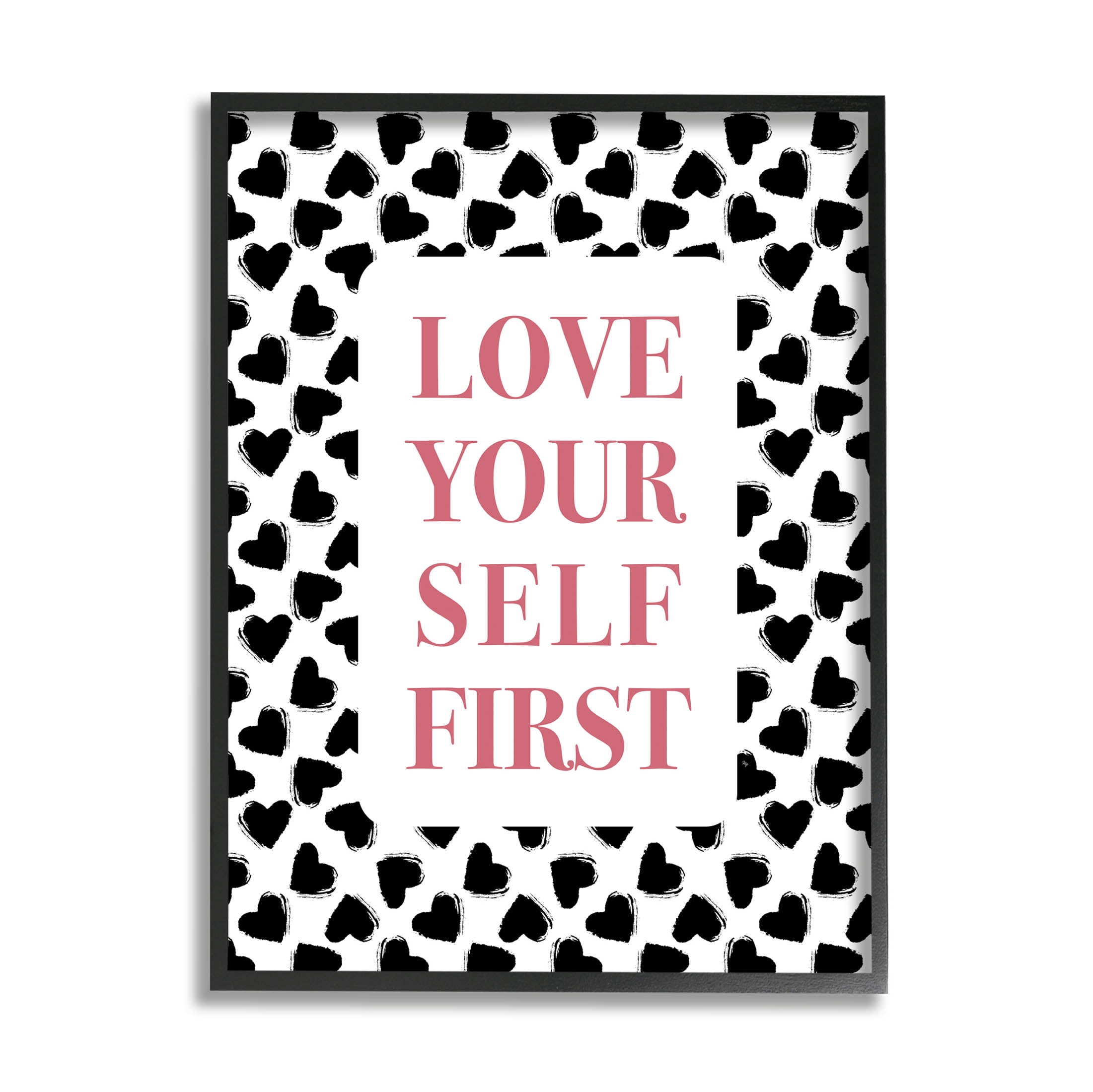 Stupell Industries Love Yourself First Phrase Graphic Art Black Framed Art Print Wall Art, Design by Martina Pavlova