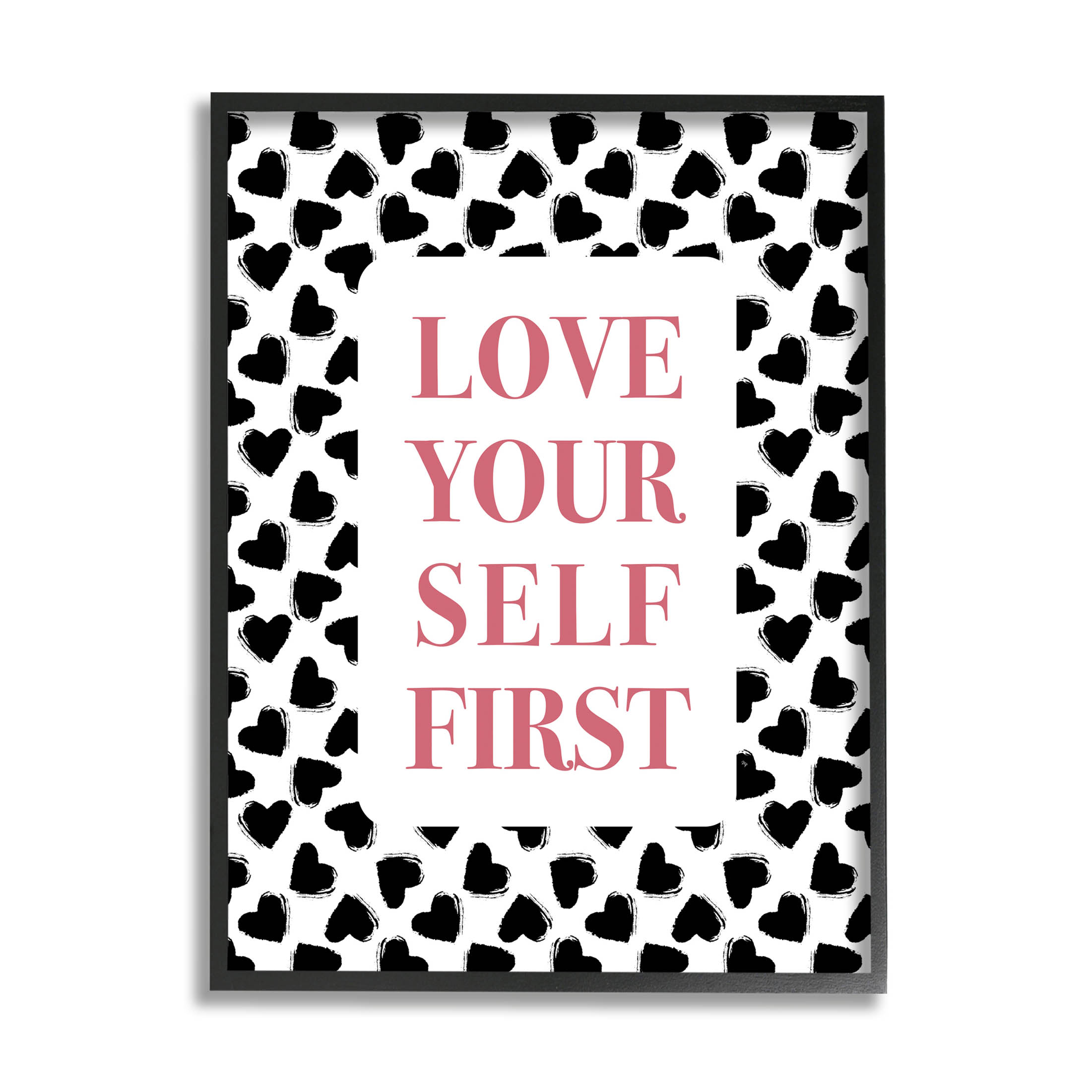Stupell Industries Love Yourself First Phrase Graphic Art Black Framed Art Print Wall Art, Design by Martina Pavlova