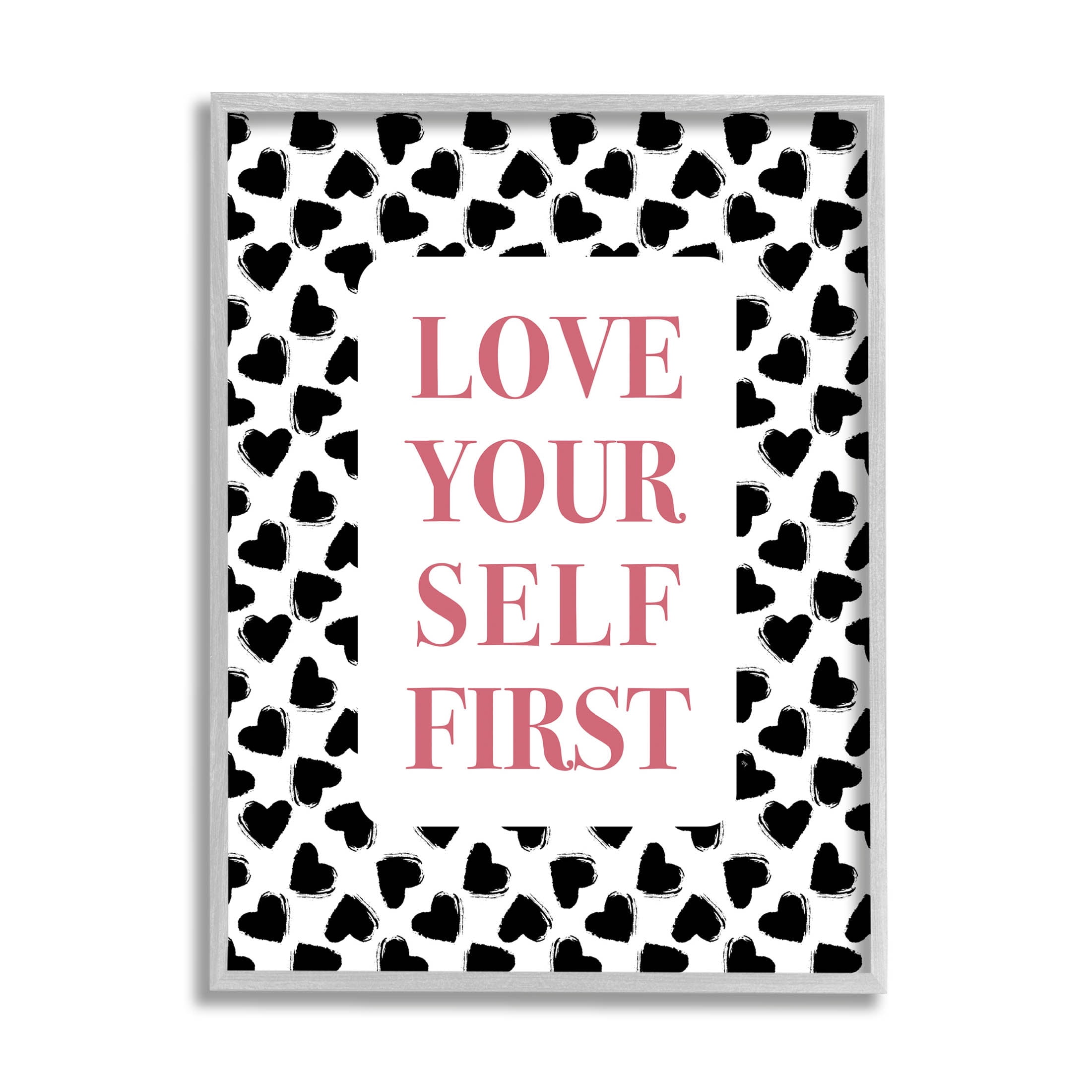 Stupell Industries Love Yourself First Phrase Graphic Art Gray Framed Art Print Wall Art, Design by Martina Pavlova