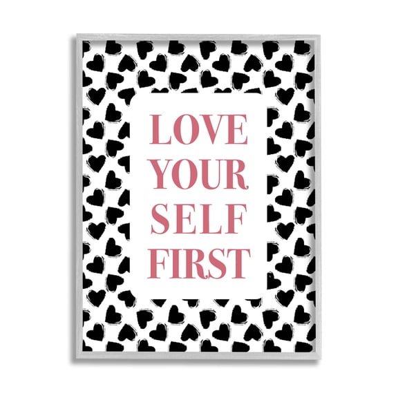 Stupell Industries Love Yourself First Phrase Graphic Art Gray Framed Art Print Wall Art, Design by Martina Pavlova