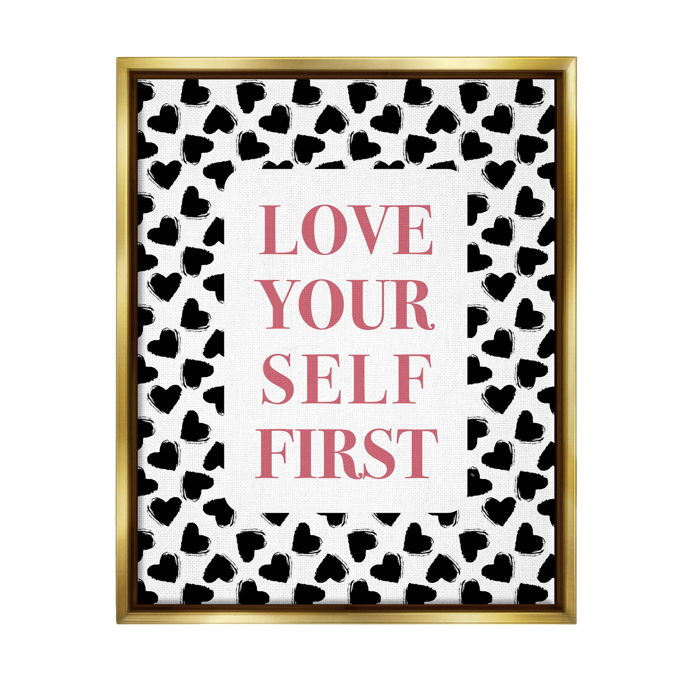 Stupell Industries Love Yourself First Phrase Graphic Art Metallic Gold Floating Framed Canvas Print Wall Art, Design by Martina Pavlova