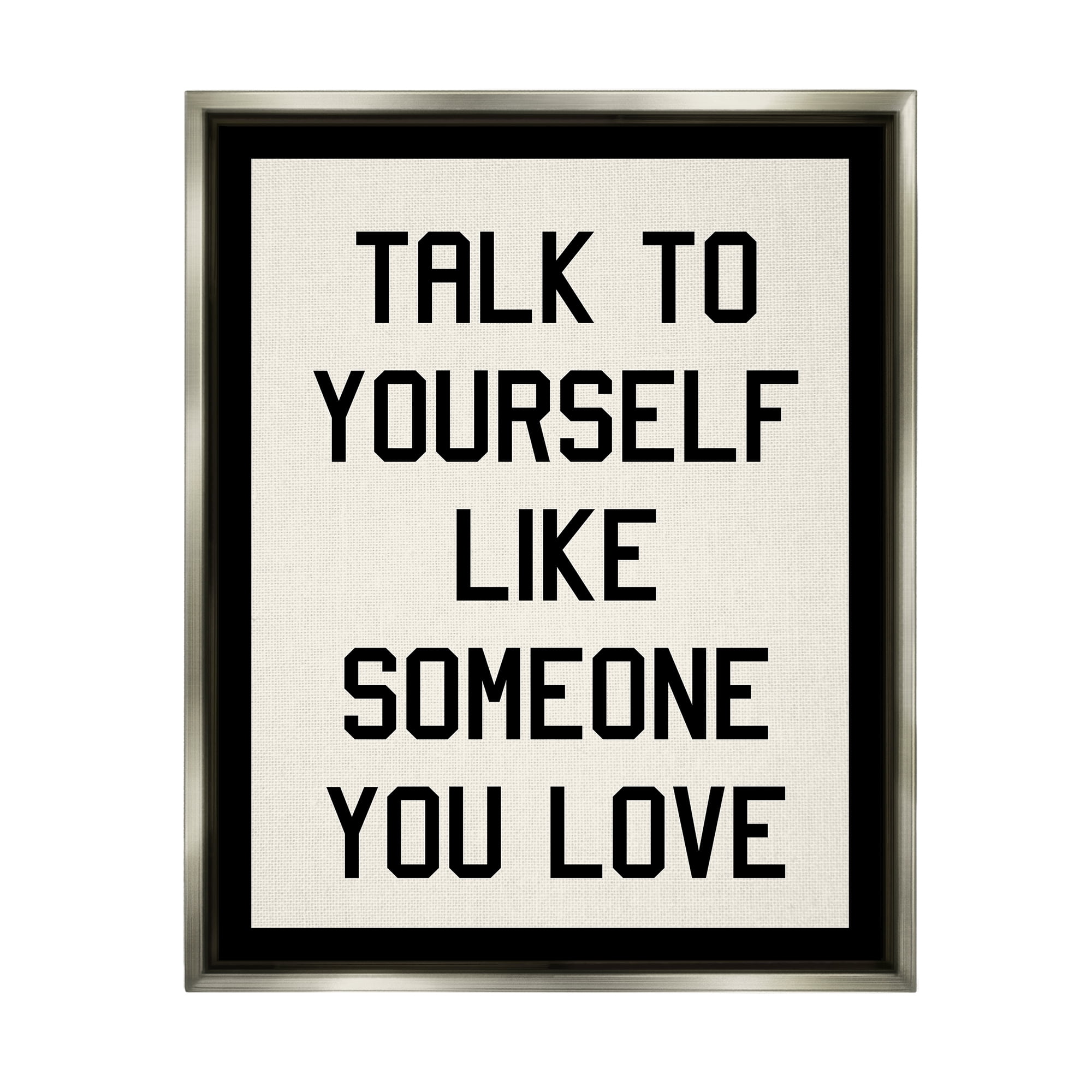 Stupell Industries Love Yourself Phrase Inspirational Painting Gray Floater Framed Art Print Wall Art, 17 x 21
