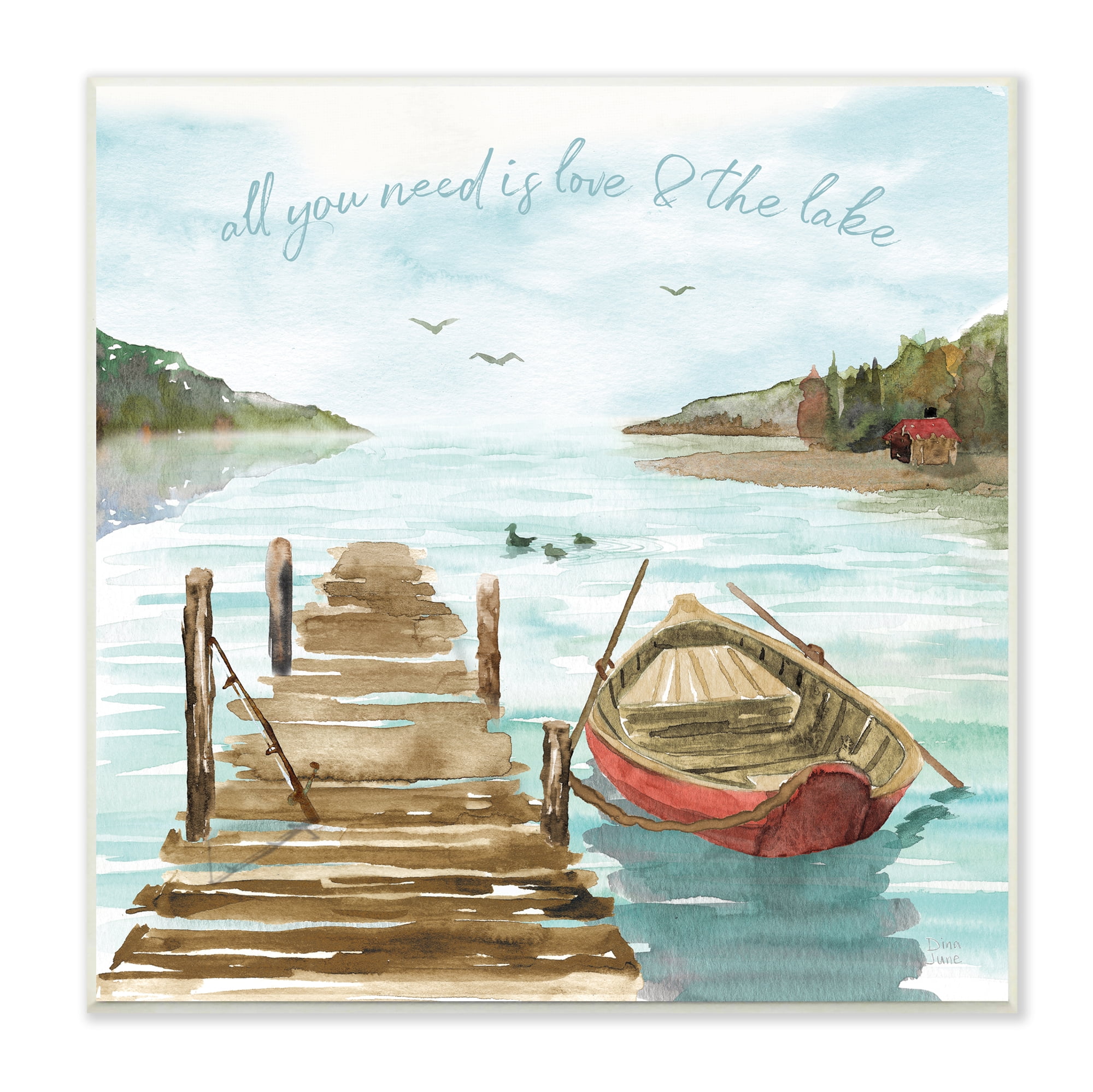 Stupell Industries Love and The Lake Sentiment Boat Dock Landscape, 12 x 12, Design by Dina June