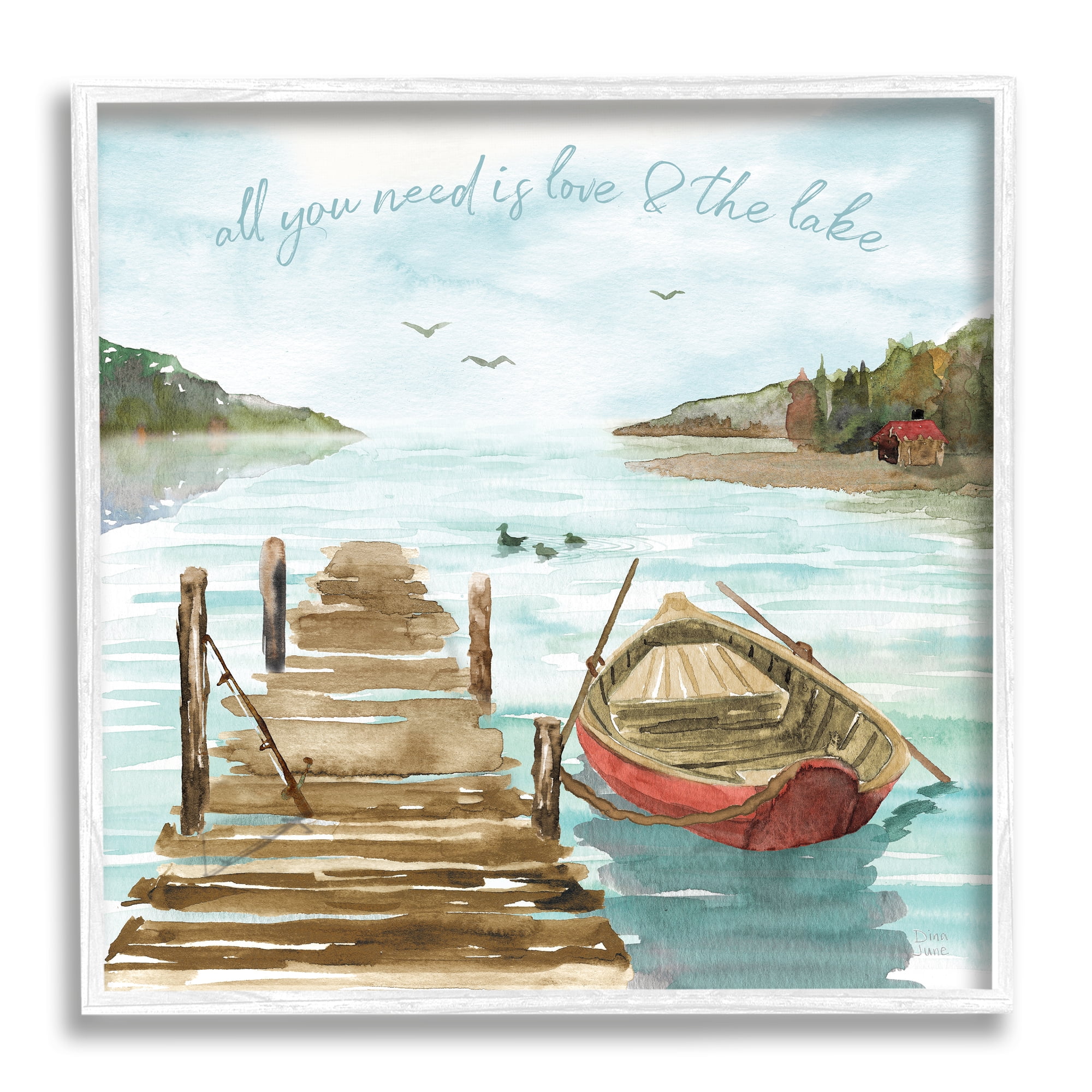Stupell Industries Love and The Lake Sentiment Boat Dock Landscape, 24 x 24, Design by Dina June