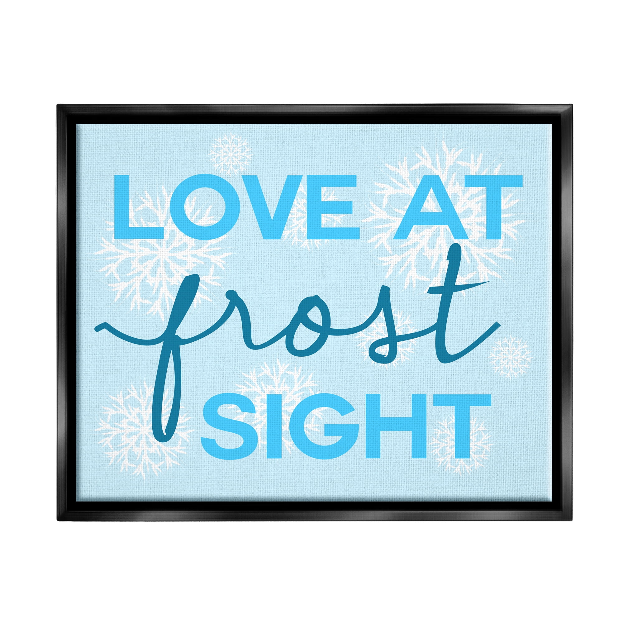 Stupell Industries Love at Frost Sight Pun Holiday Painting Black Floater Framed Canvas Art Print Wall Art, 21 x 17