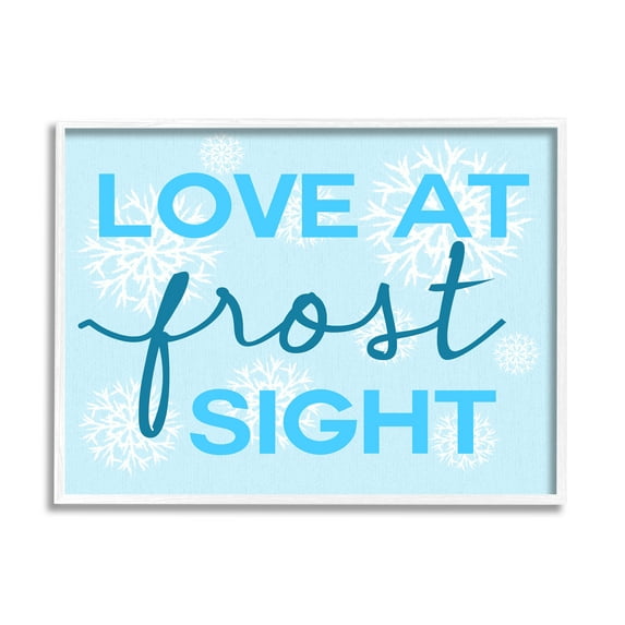 Stupell Industries Love at Frost Sight Pun Holiday Painting White Framed Art Print Wall Art, 20 x 16