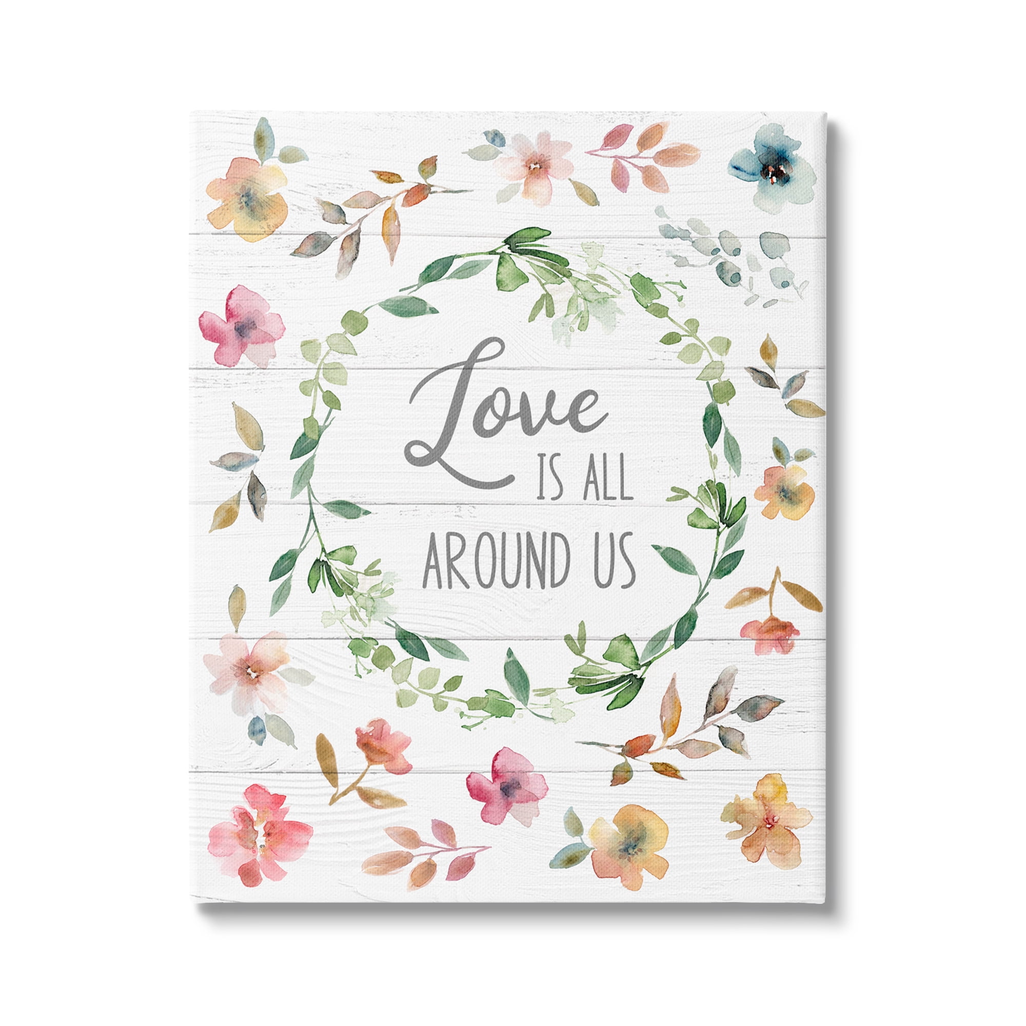 Stupell Industries Love is Around Us Motivational Spring Phrase Watercolor Flowers, 16 x 20, Design by Carol Robinson