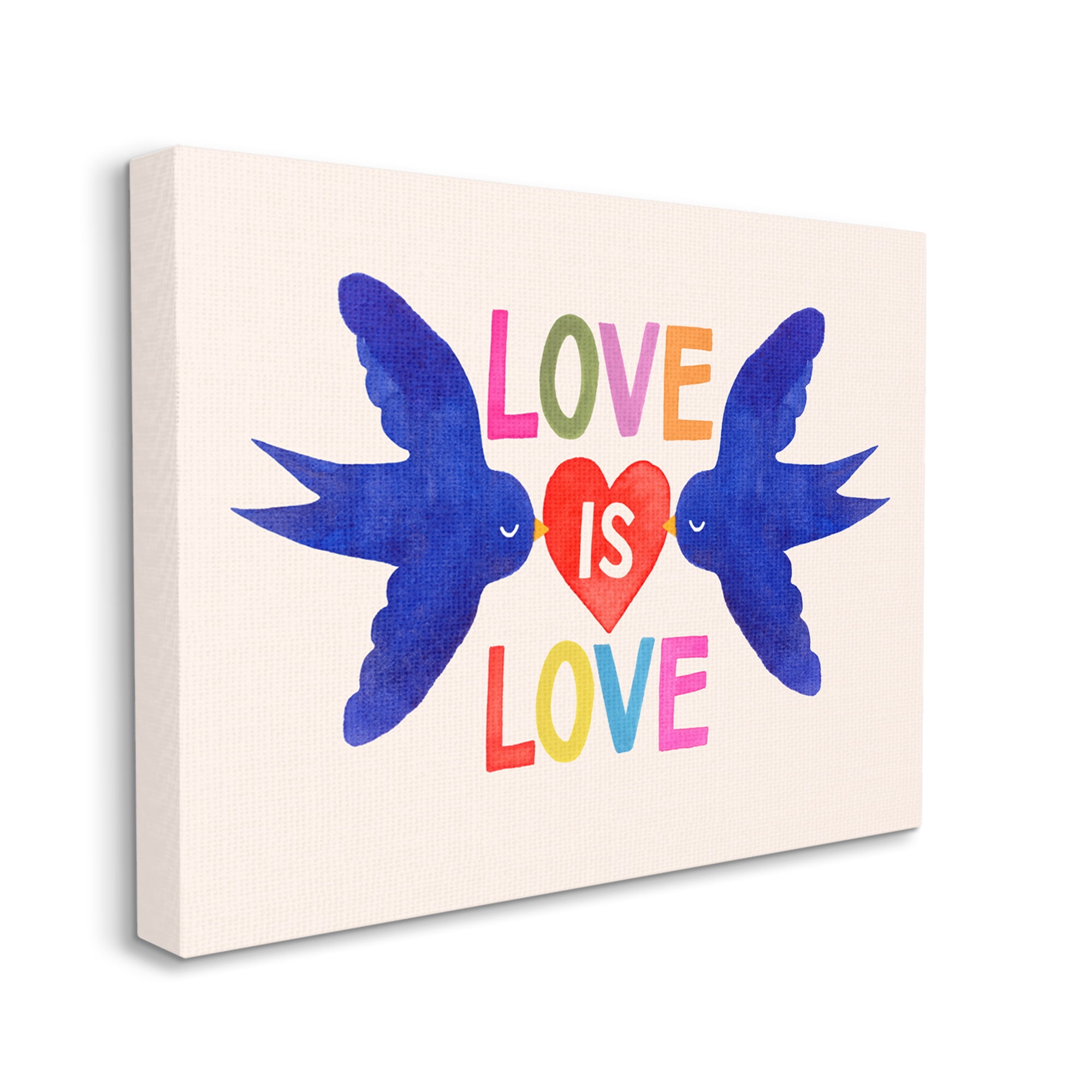 Stupell Industries Love is Love Phrase Blue Doves and Heart Canvas Wall Art by Victoria Barnes