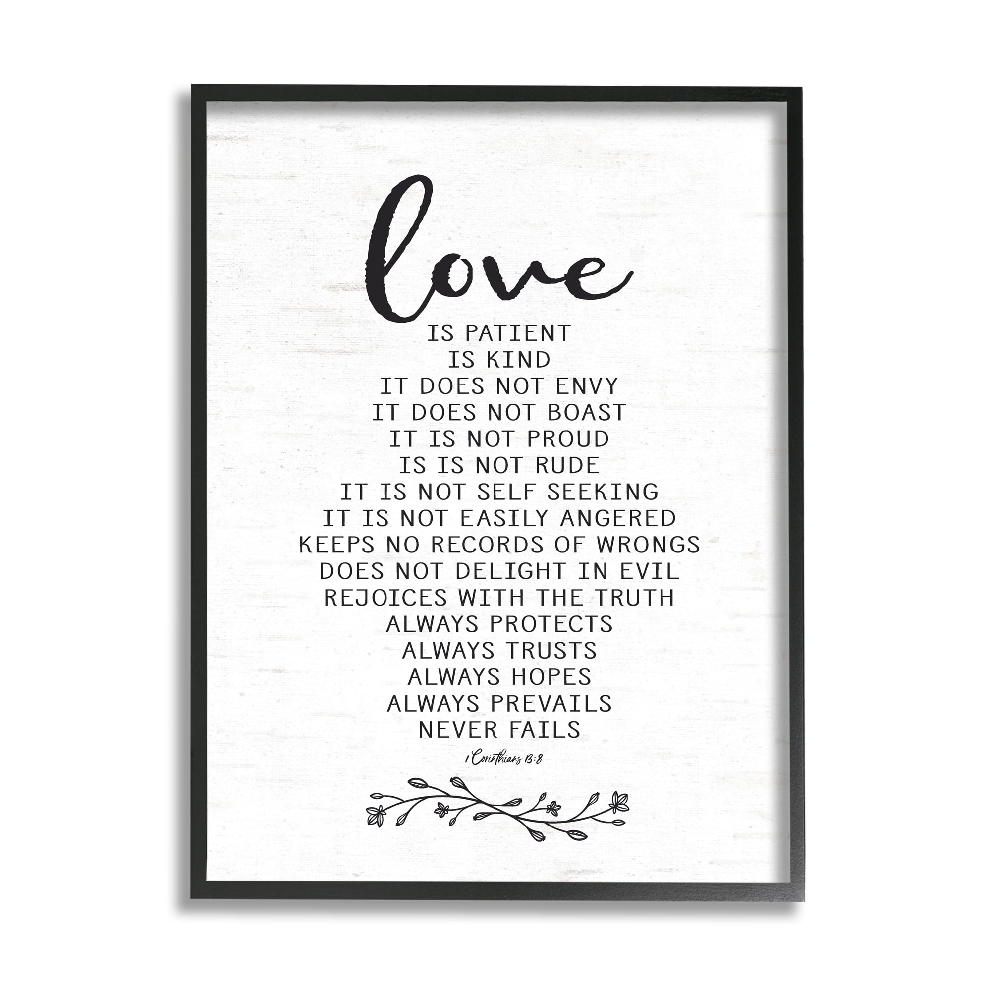 Stupell Industries Love is.. Uplifting Heartfelt Quote Spiritual Scripture Graphic Art Black Framed Art Print Wall Art, Design by Lettered and Lined