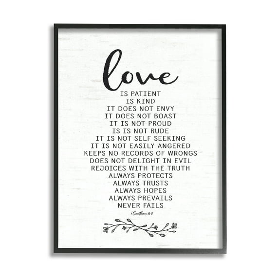 Stupell Industries Love is.. Uplifting Heartfelt Quote Spiritual Scripture Graphic Art Black Framed Art Print Wall Art, Design by Lettered and Lined