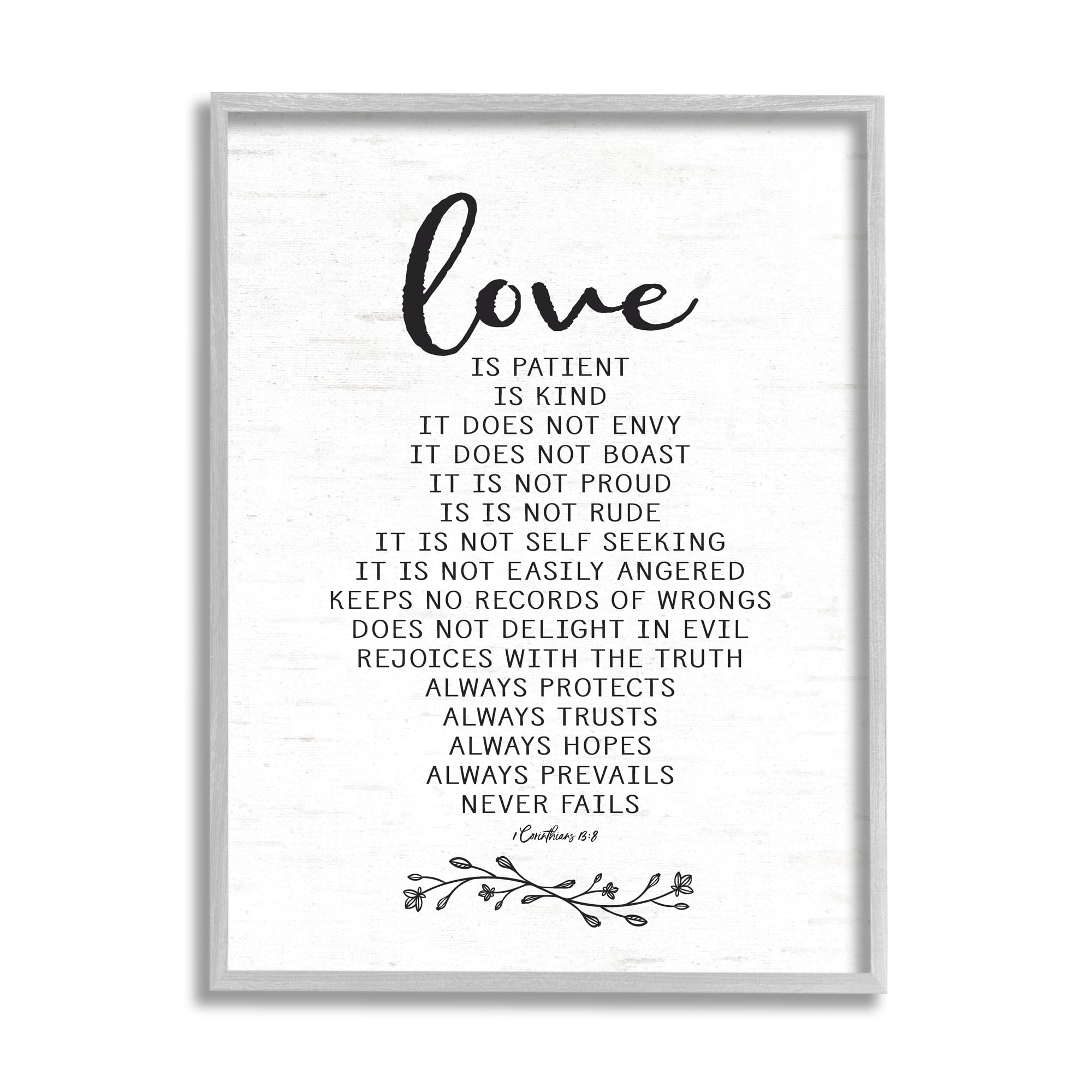Stupell Industries Love is.. Uplifting Heartfelt Quote Spiritual Scripture Graphic Art Gray Framed Art Print Wall Art, Design by Lettered and Lined