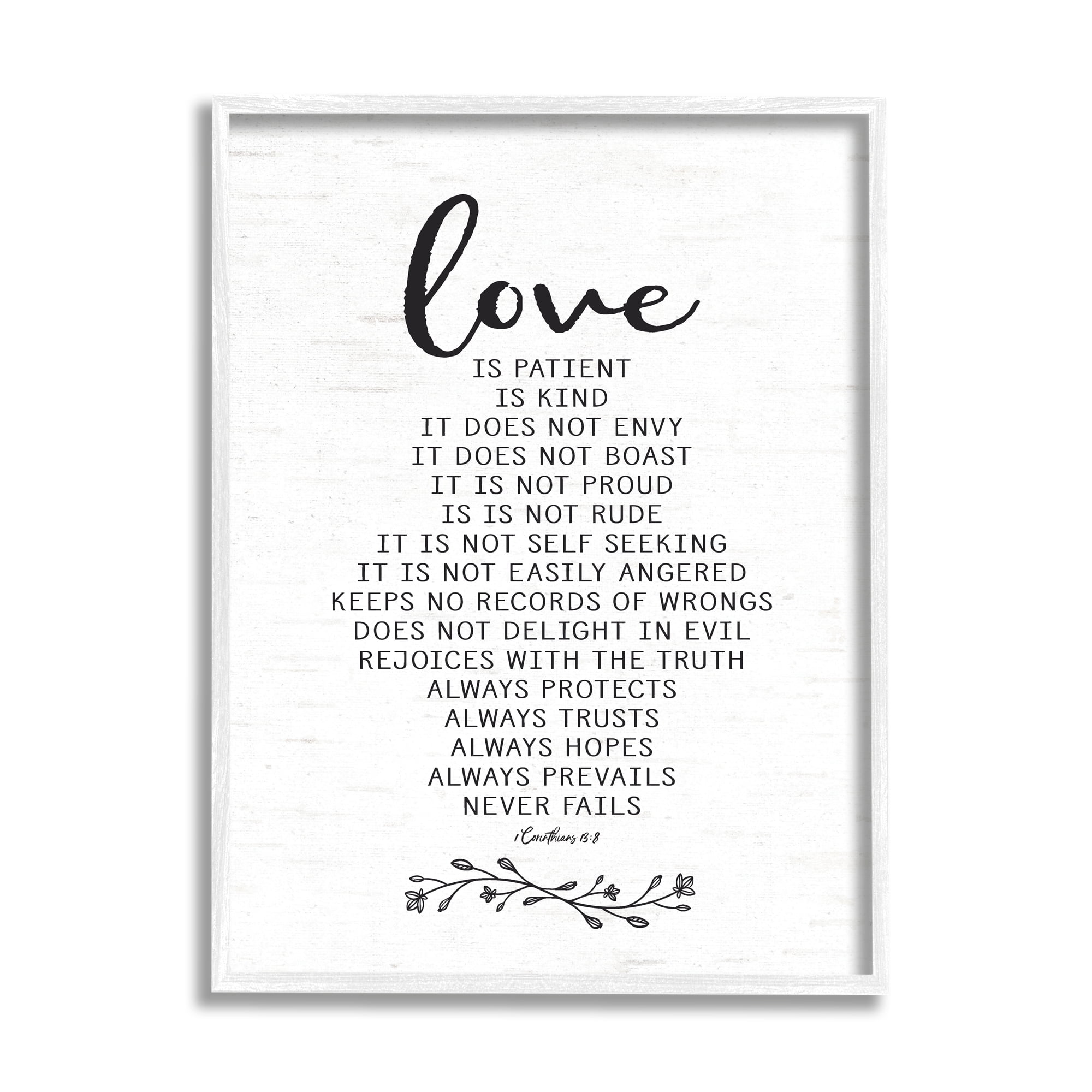 Stupell Industries Love is.. Uplifting Heartfelt Quote Spiritual Scripture Graphic Art White Framed Art Print Wall Art, Design by Lettered and Lined