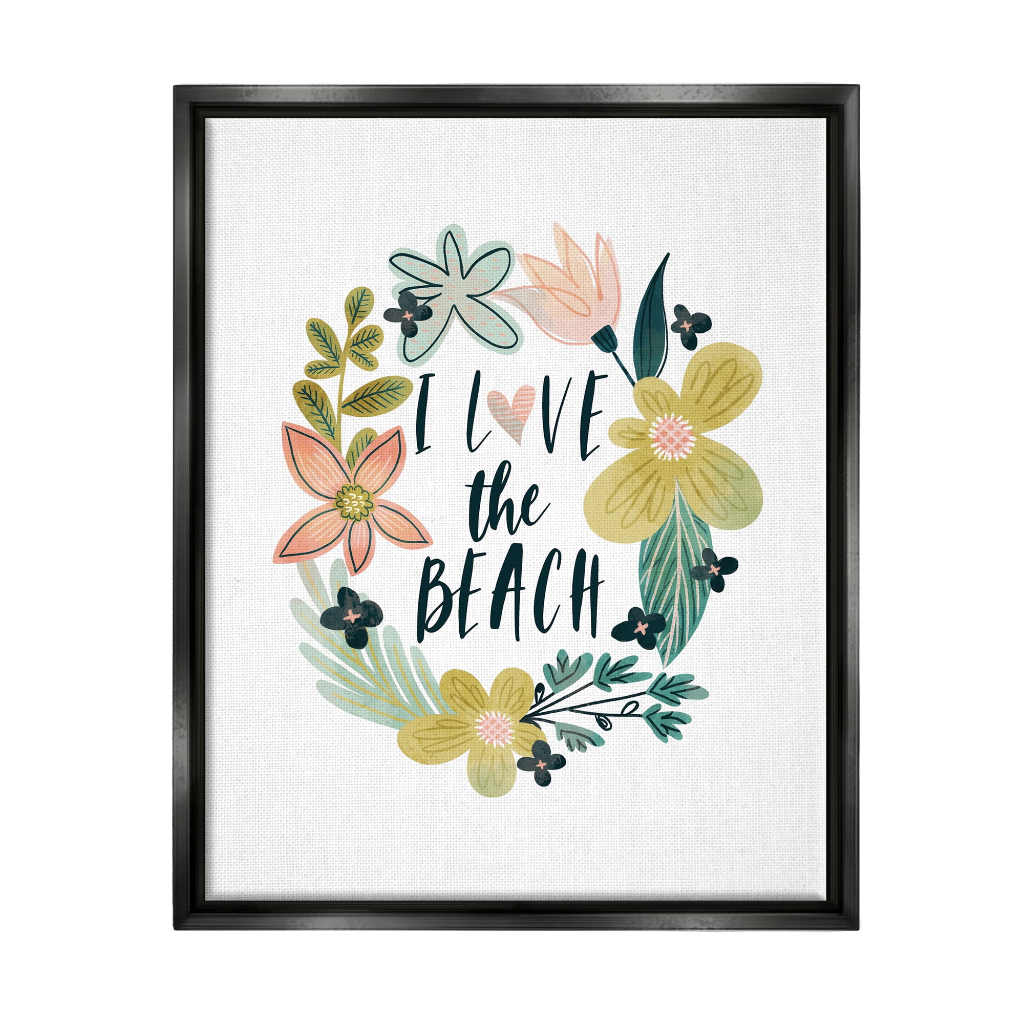 Stupell Industries Love the Beach Wreath Botanical & Floral Painting Black Floater Framed Art Print Wall Art, 25 x 31