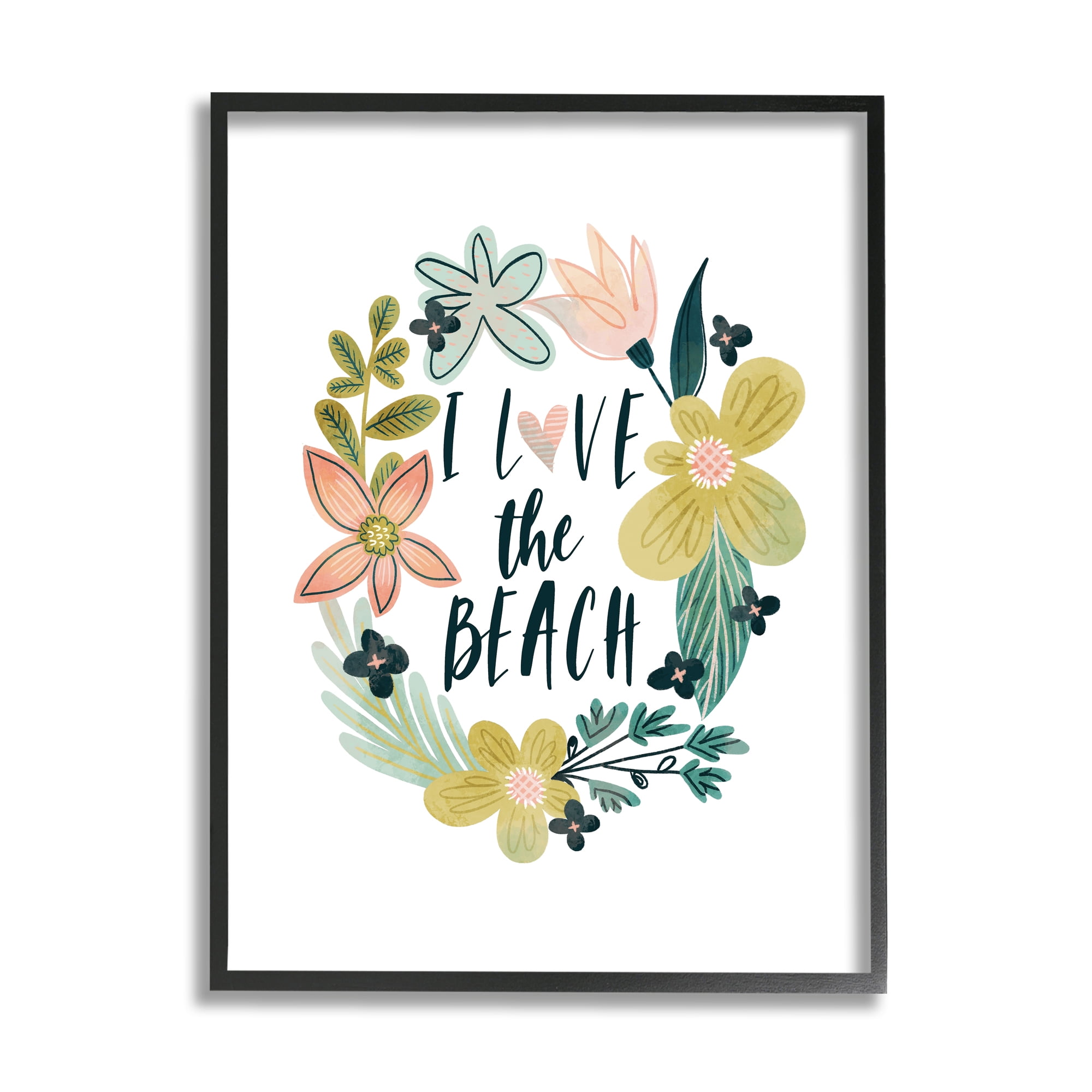 Stupell Industries Love the Beach Wreath Botanical & Floral Painting Black Framed Art Print Wall Art, 16 x 20