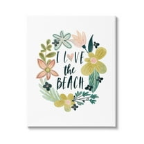 Stupell Industries Love the Beach Wreath Botanical & Floral Painting Gallery Wrapped Canvas Print Wall Art, 16 x 20