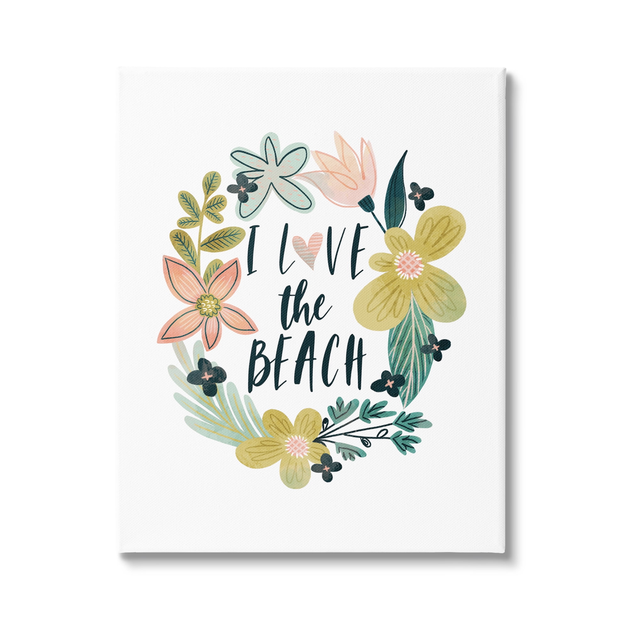 Stupell Industries Love the Beach Wreath Botanical & Floral Painting Gallery Wrapped Canvas Print Wall Art, 36 x 48