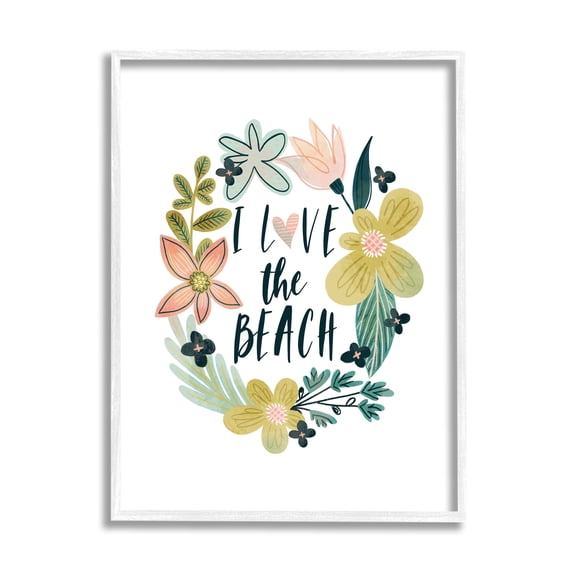 Stupell Industries Love the Beach Wreath Botanical & Floral Painting White Framed Art Print Wall Art, 24 x 30