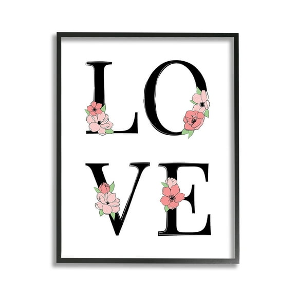 Stupell Industries Love with Floral Letters Botanical & Floral Painting Black Framed Art Print Wall Art, 11 x 14