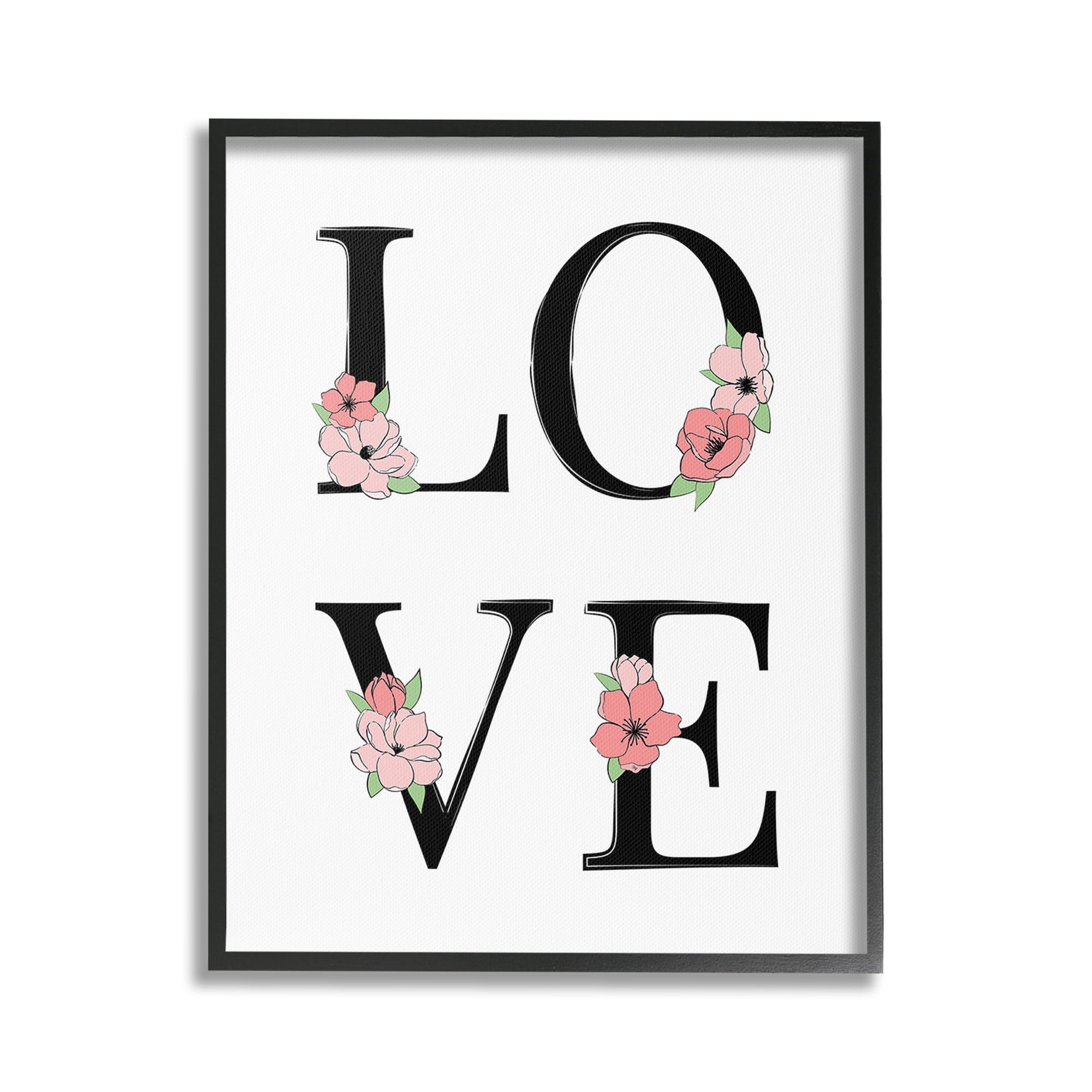 Stupell Industries Love with Floral Letters Botanical & Floral Painting Black Framed Art Print Wall Art, 16 x 20