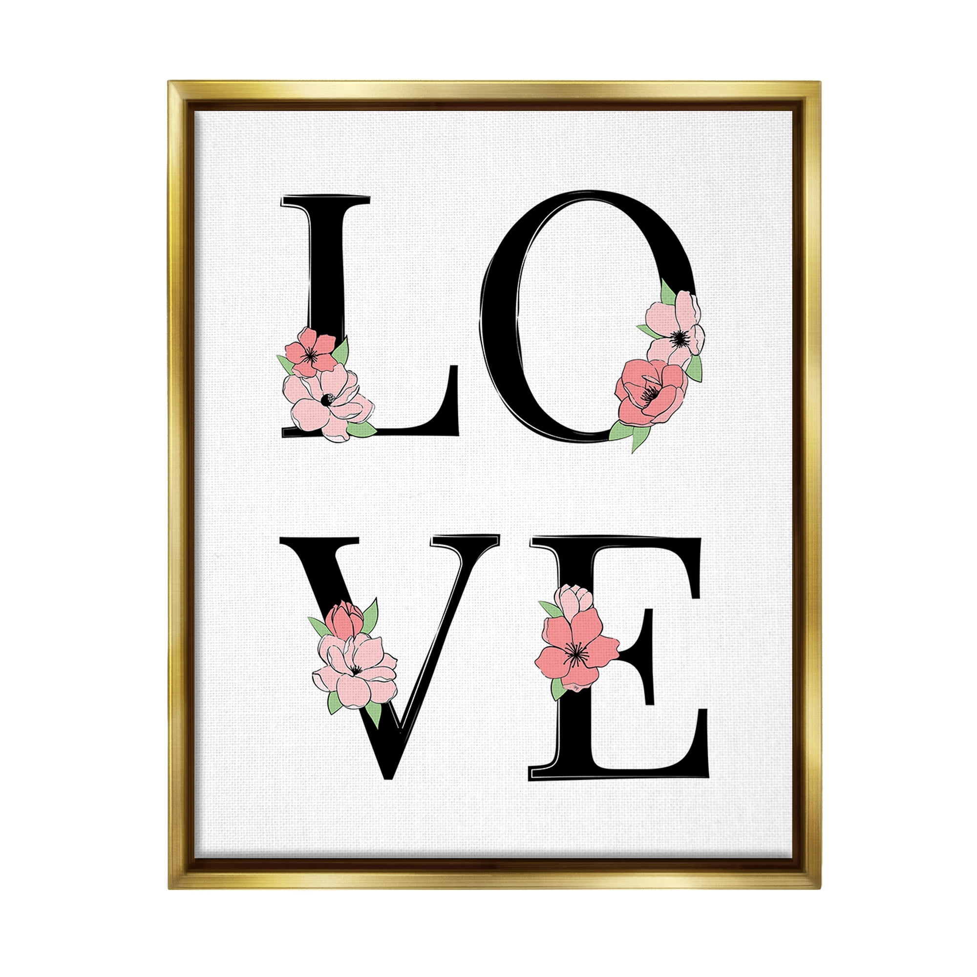 Stupell Industries Love with Floral Letters Botanical & Floral Painting Gold Floater Framed Canvas Art Print Wall Art, 25 x 31
