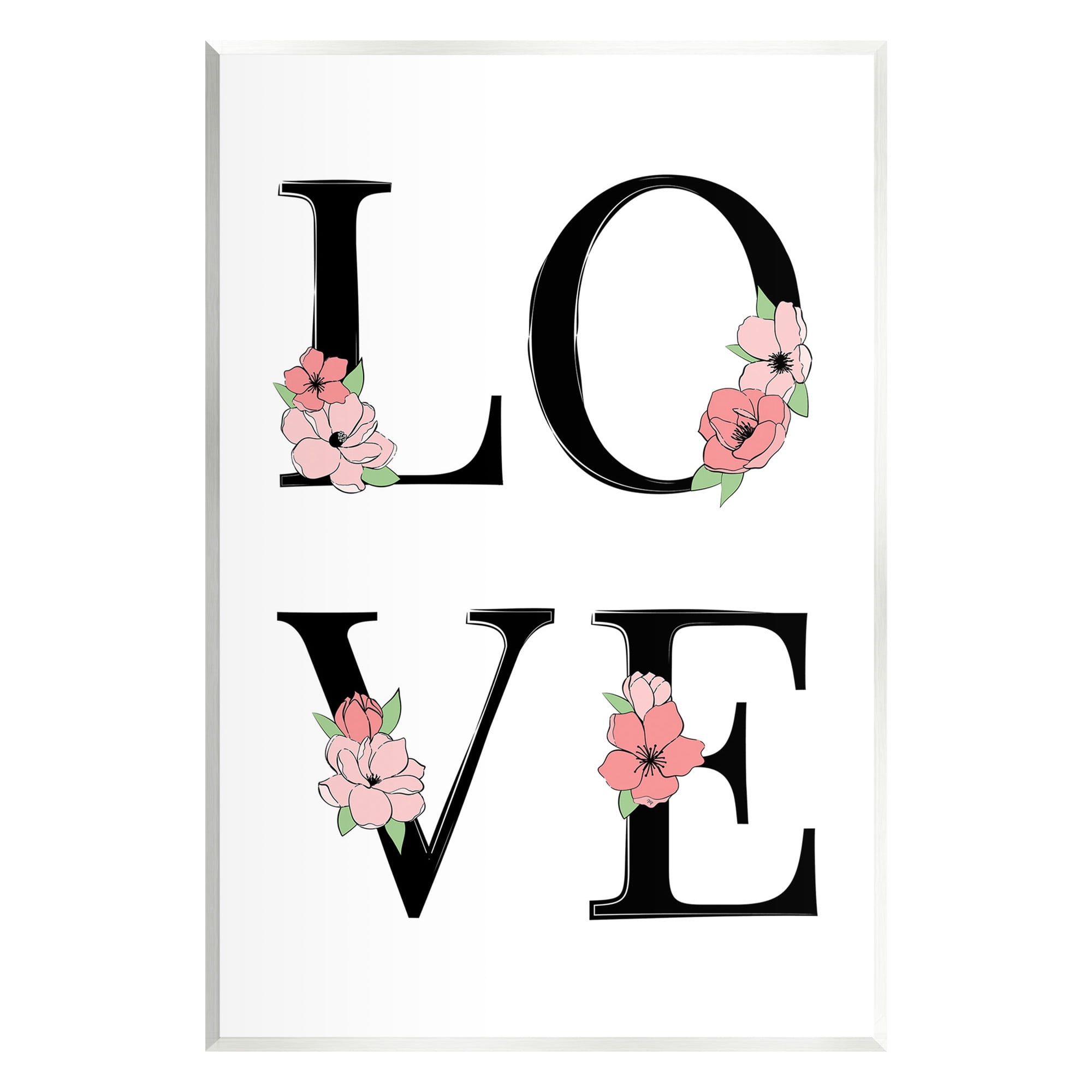 Stupell Industries Love with Floral Letters Botanical & Floral Painting Unframed Art Print Wall Art, 13 x 19
