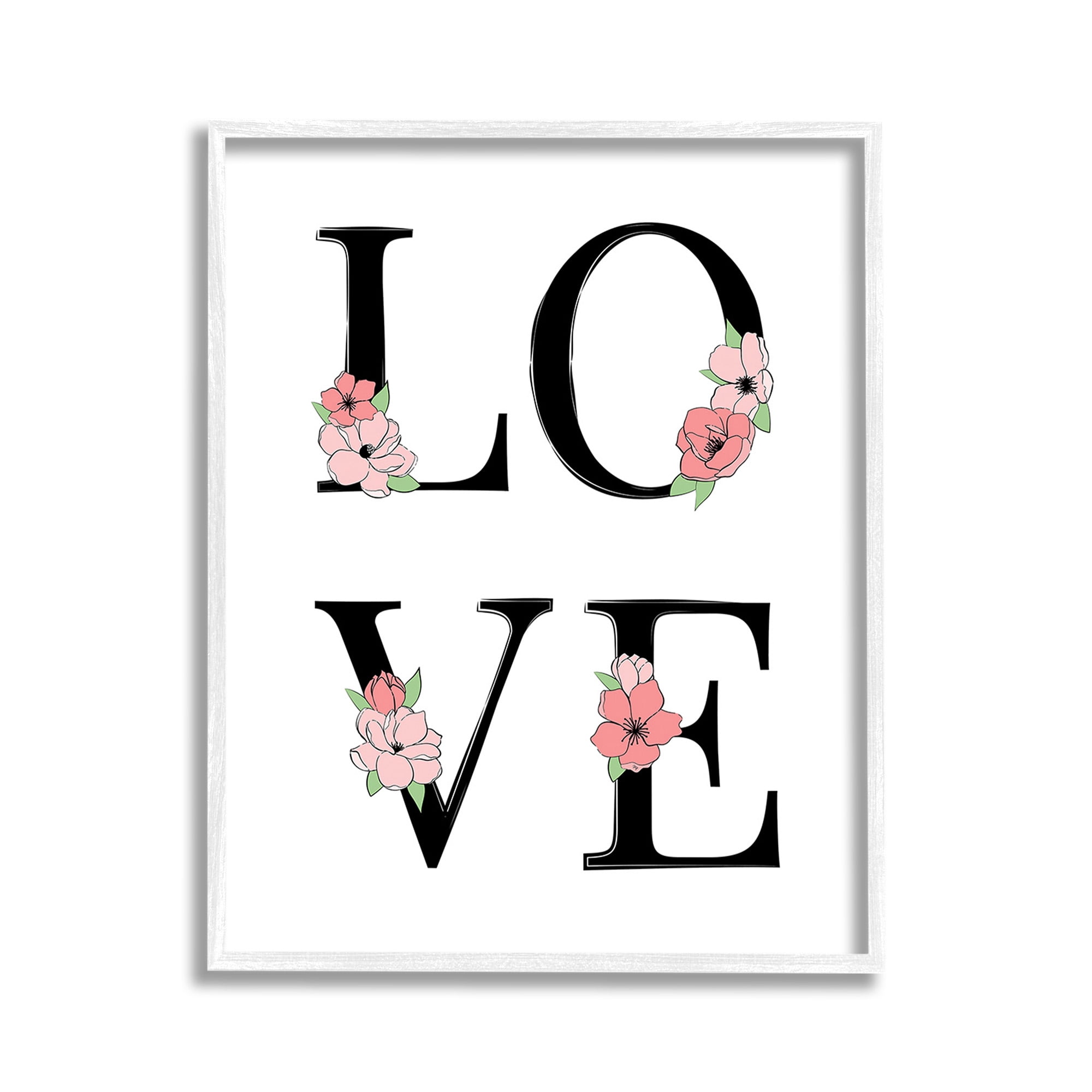 Stupell Industries Love with Floral Letters Botanical & Floral Painting White Framed Art Print Wall Art, 11 x 14