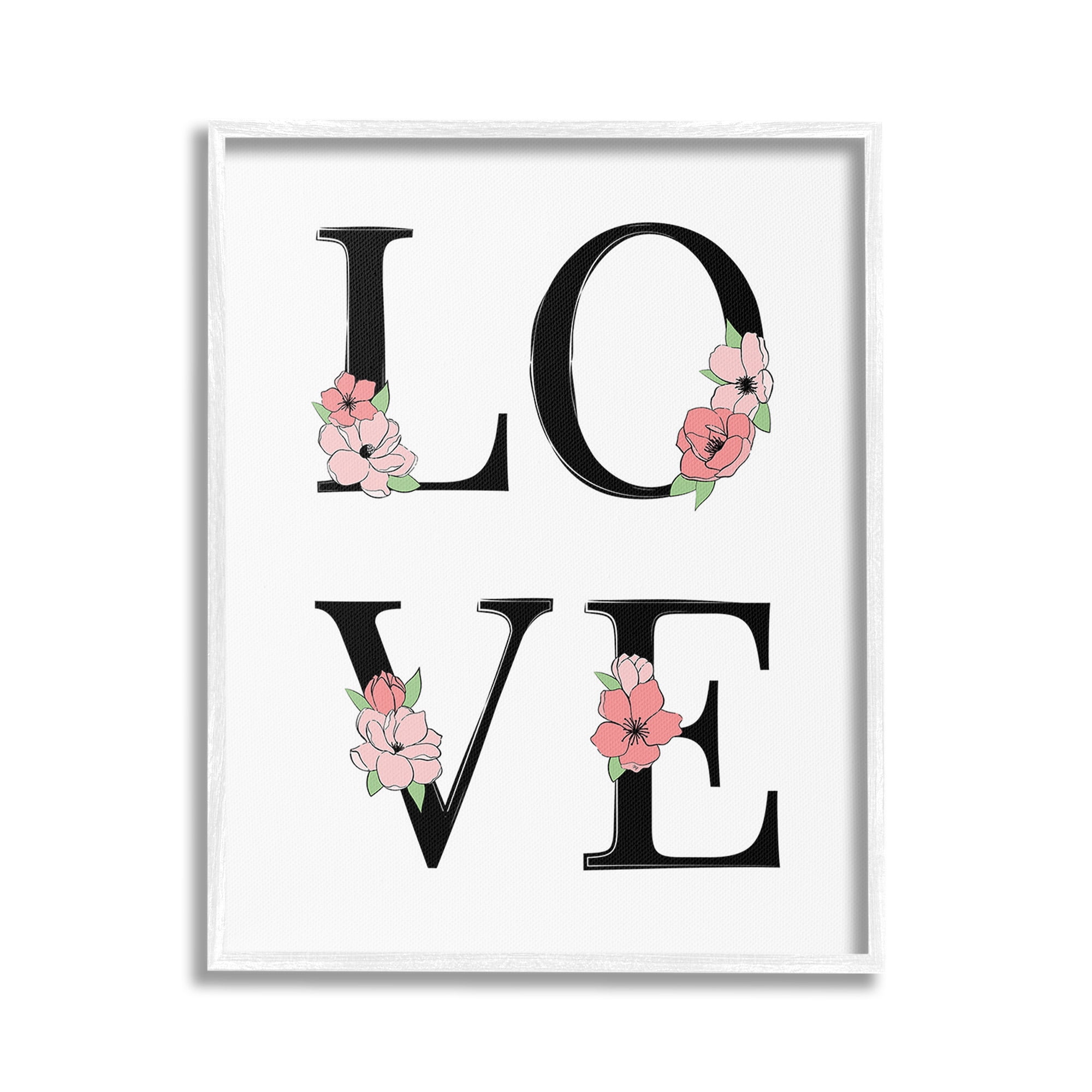 Stupell Industries Love with Floral Letters Botanical & Floral Painting White Framed Art Print Wall Art, 24 x 30