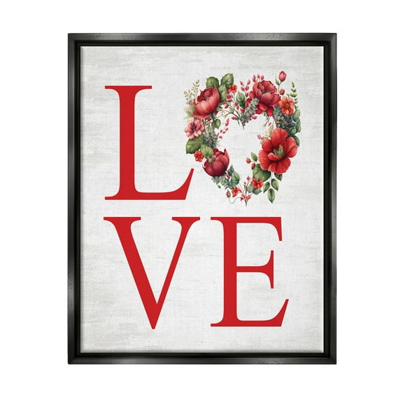 Stupell Industries Love with Heart Wreath Botanical & Floral Painting Black Floater Framed Canvas Art Print Wall Art, 25 x 31