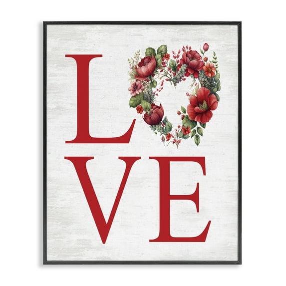 Stupell Industries Love with Heart Wreath Botanical & Floral Painting Black Framed Art Print Wall Art, 11 x 14
