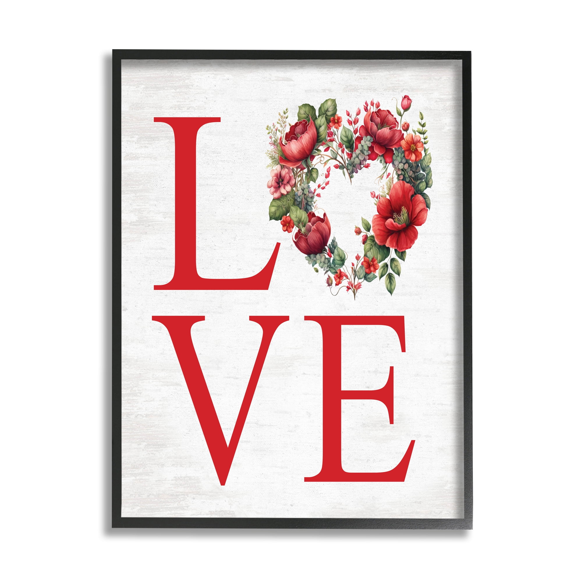 Stupell Industries Love with Heart Wreath Botanical & Floral Painting Black Framed Art Print Wall Art, 11 x 14