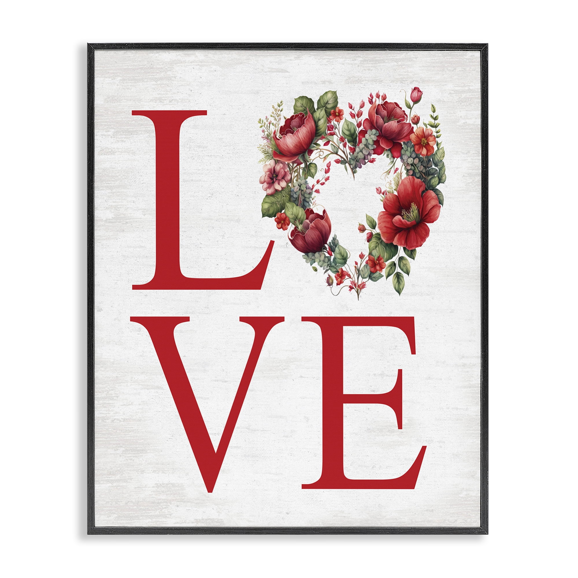 Stupell Industries Love with Heart Wreath Botanical & Floral Painting Black Framed Art Print Wall Art, 24 x 30