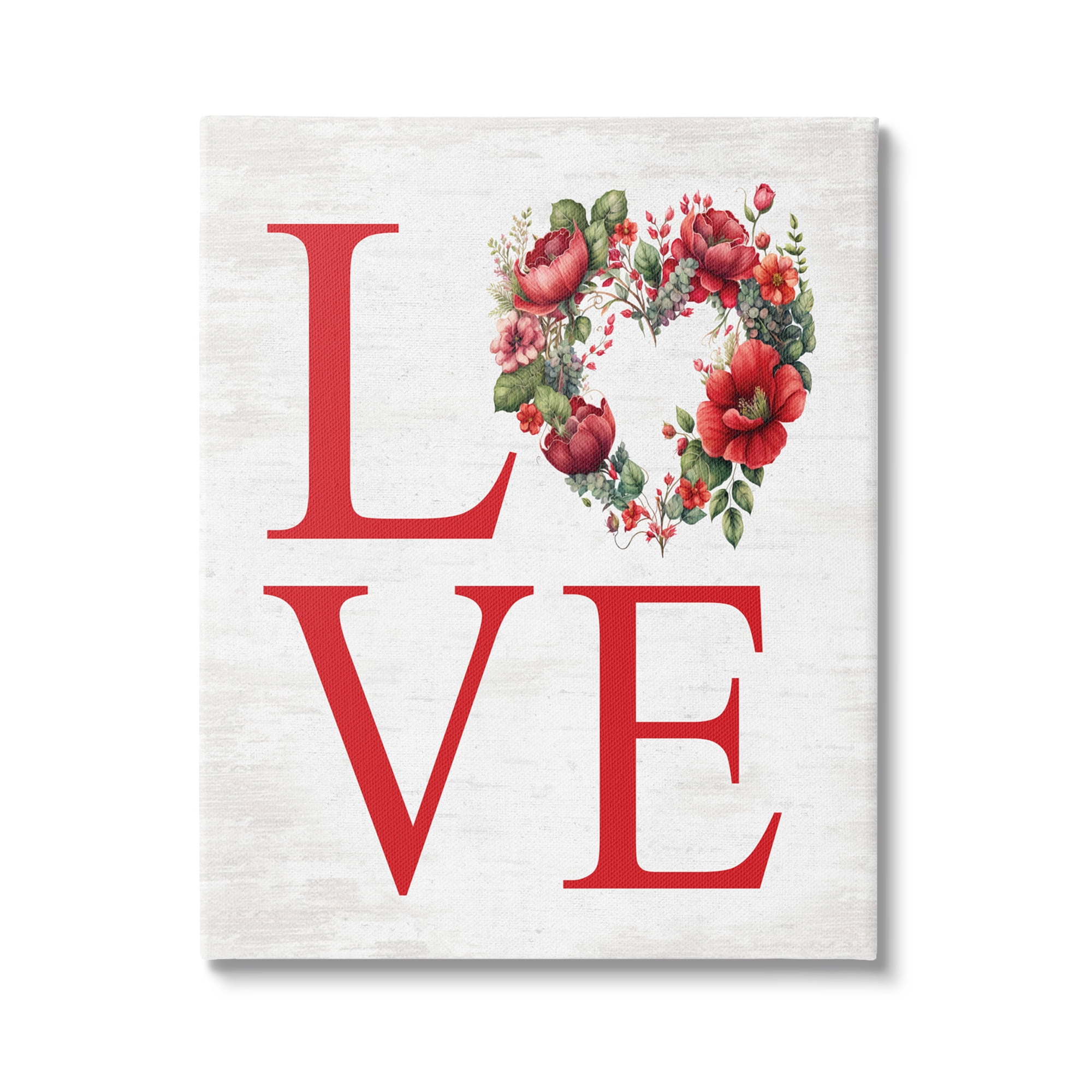 Stupell Industries Love with Heart Wreath Botanical & Floral Painting Gallery Wrapped Canvas Art Print Wall Art, 24 x 30