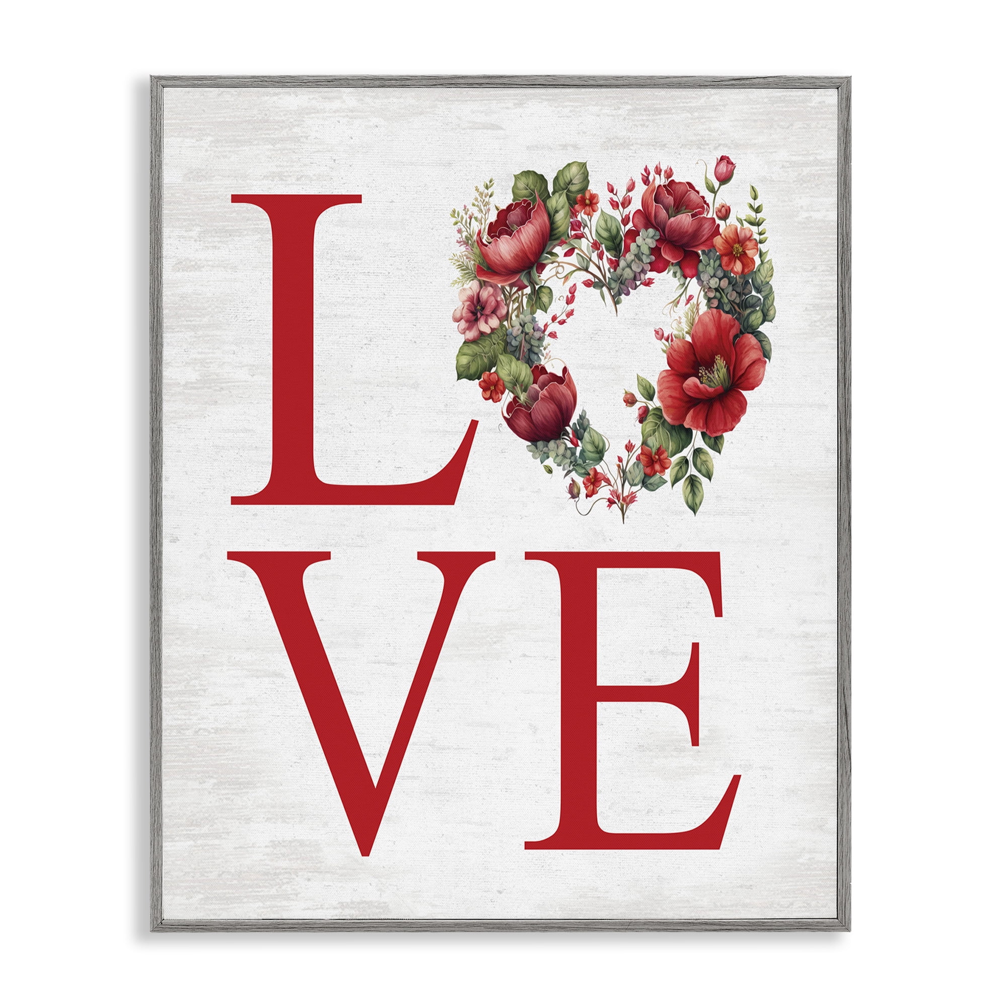 Stupell Industries Love with Heart Wreath Botanical & Floral Painting Gray Framed Art Print Wall Art, 11 x 14