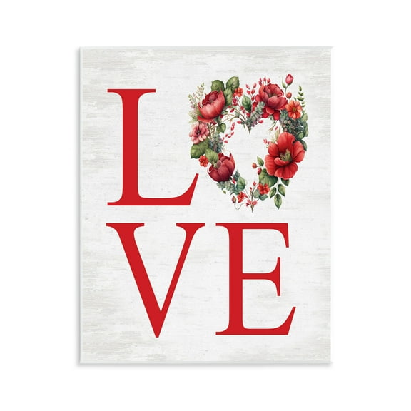 Stupell Industries Love with Heart Wreath Botanical & Floral Painting Unframed Art Print Wall Art, 11 x 14