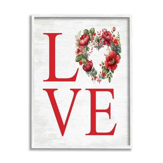 Stupell Industries Love with Heart Wreath Botanical & Floral Painting White Framed Art Print Wall Art, 11 x 14