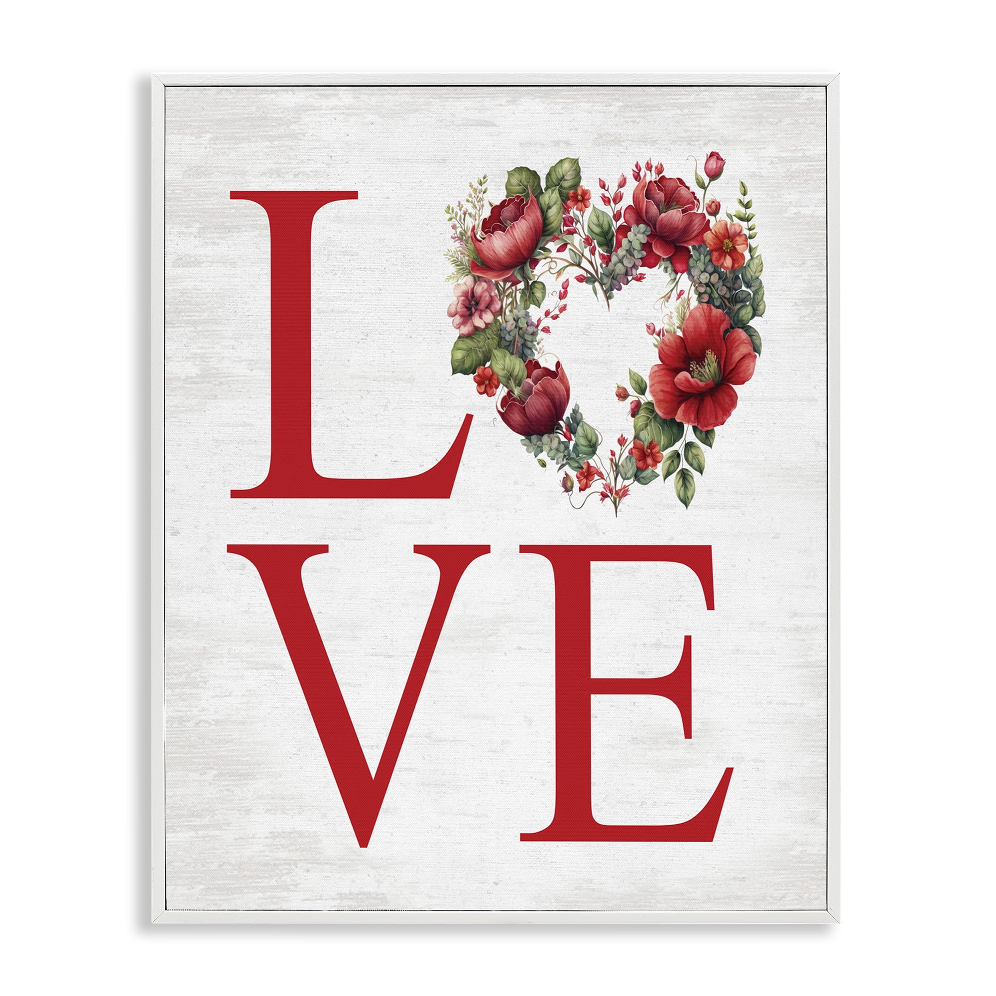 Stupell Industries Love with Heart Wreath Botanical & Floral Painting White Framed Art Print Wall Art, 16 x 20